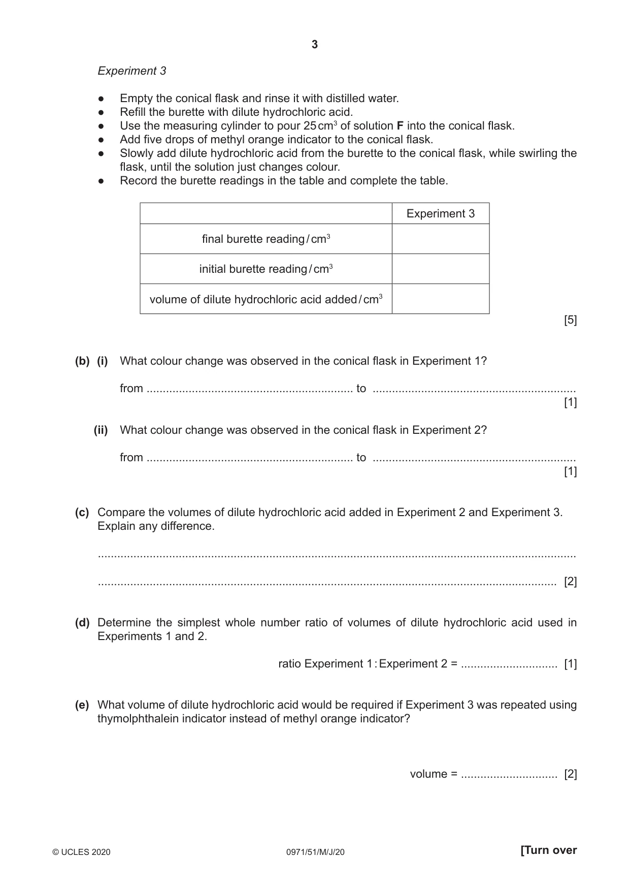 Cambridge IGCSE Chemistry (9-1) 0971 2020 May/June Paper 5 · Variant 1 question paper, page 3 of 12