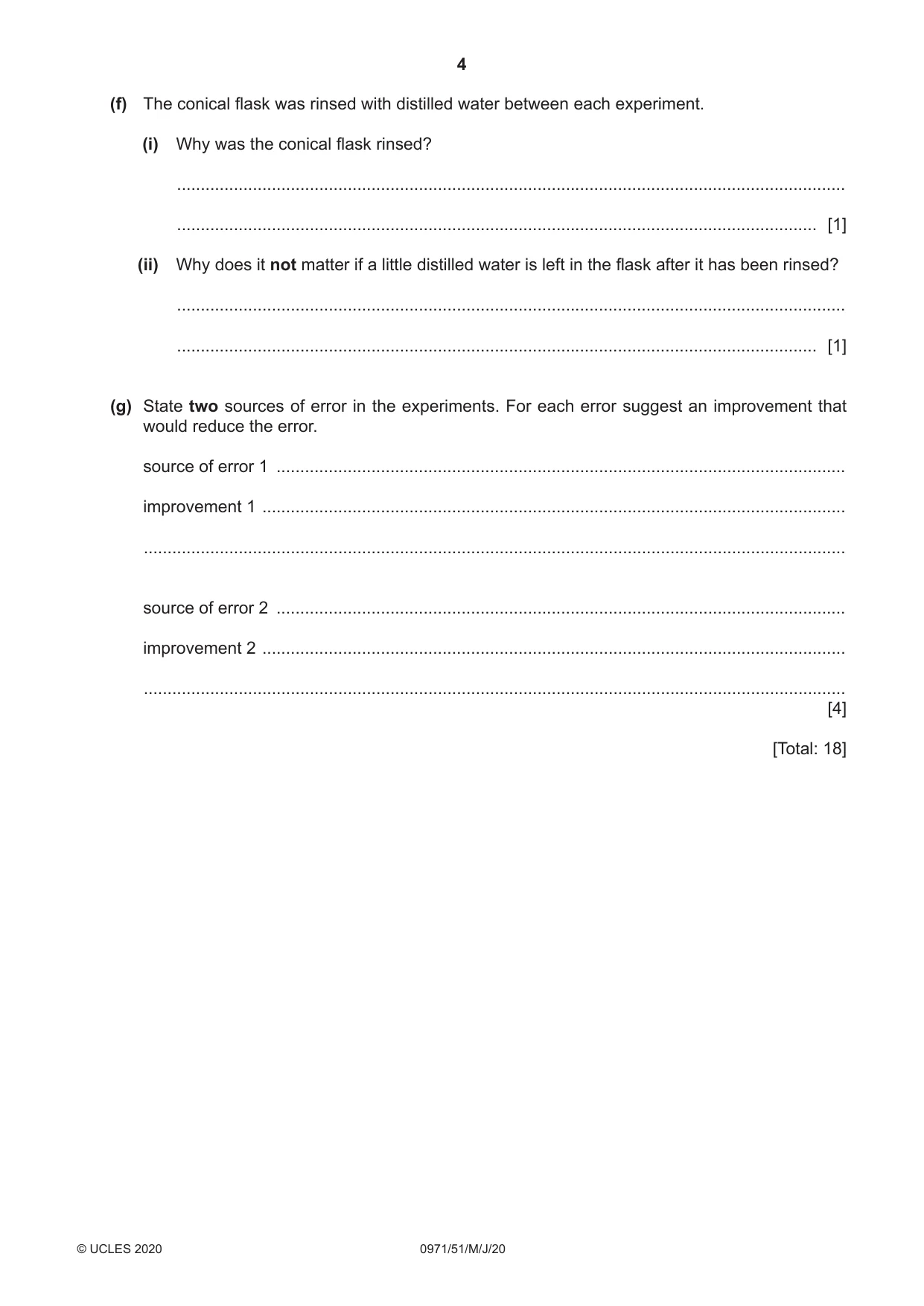 Cambridge IGCSE Chemistry (9-1) 0971 2020 May/June Paper 5 · Variant 1 question paper, page 4 of 12