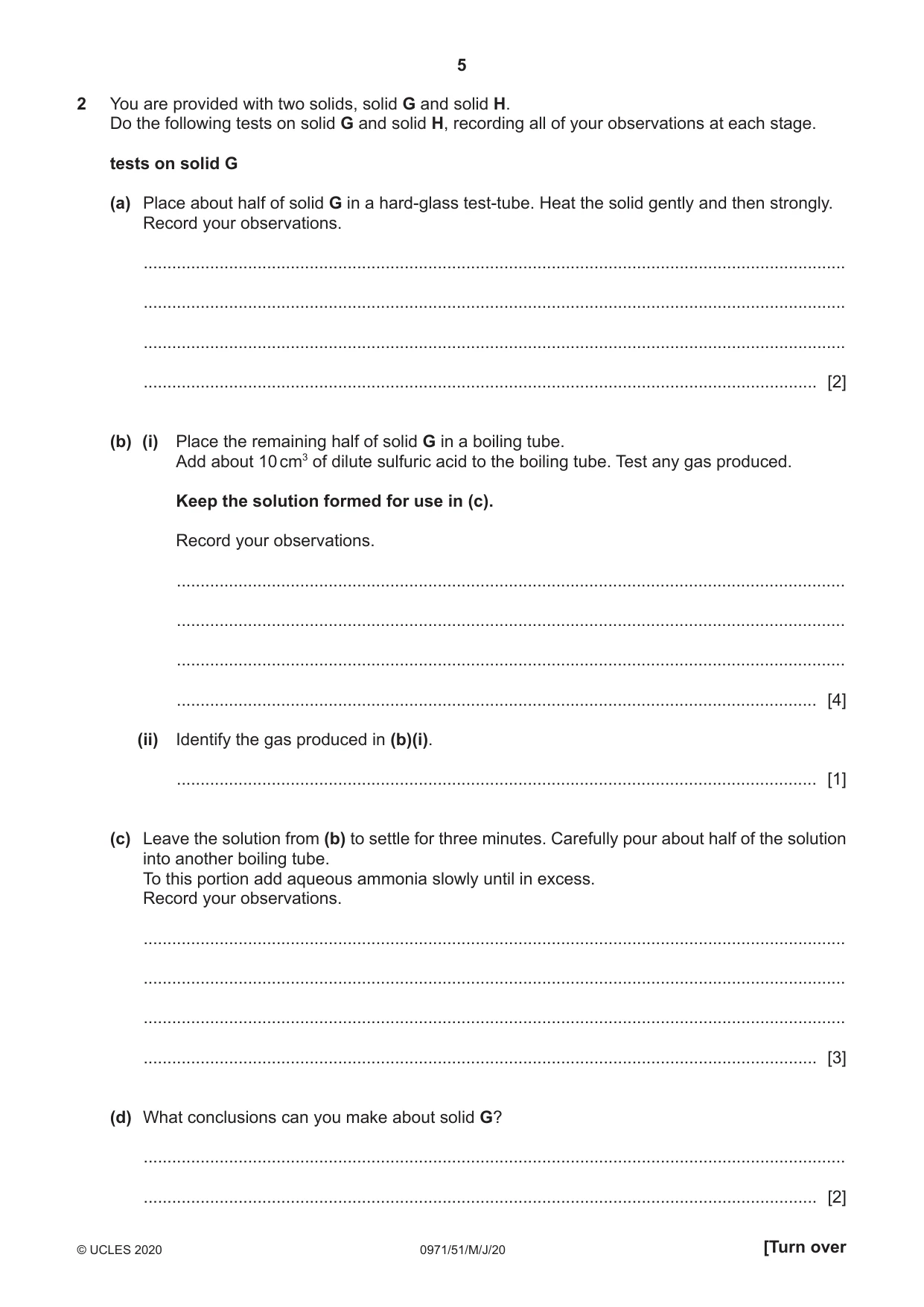 Cambridge IGCSE Chemistry (9-1) 0971 2020 May/June Paper 5 · Variant 1 question paper, page 5 of 12