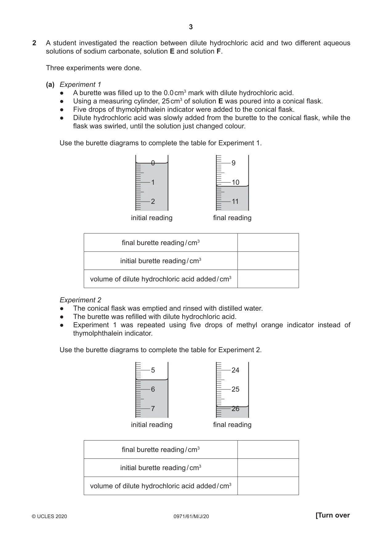Cambridge IGCSE Chemistry (9-1) 0971 2020 May/June Paper 6 · Variant 1 question paper, page 3 of 8
