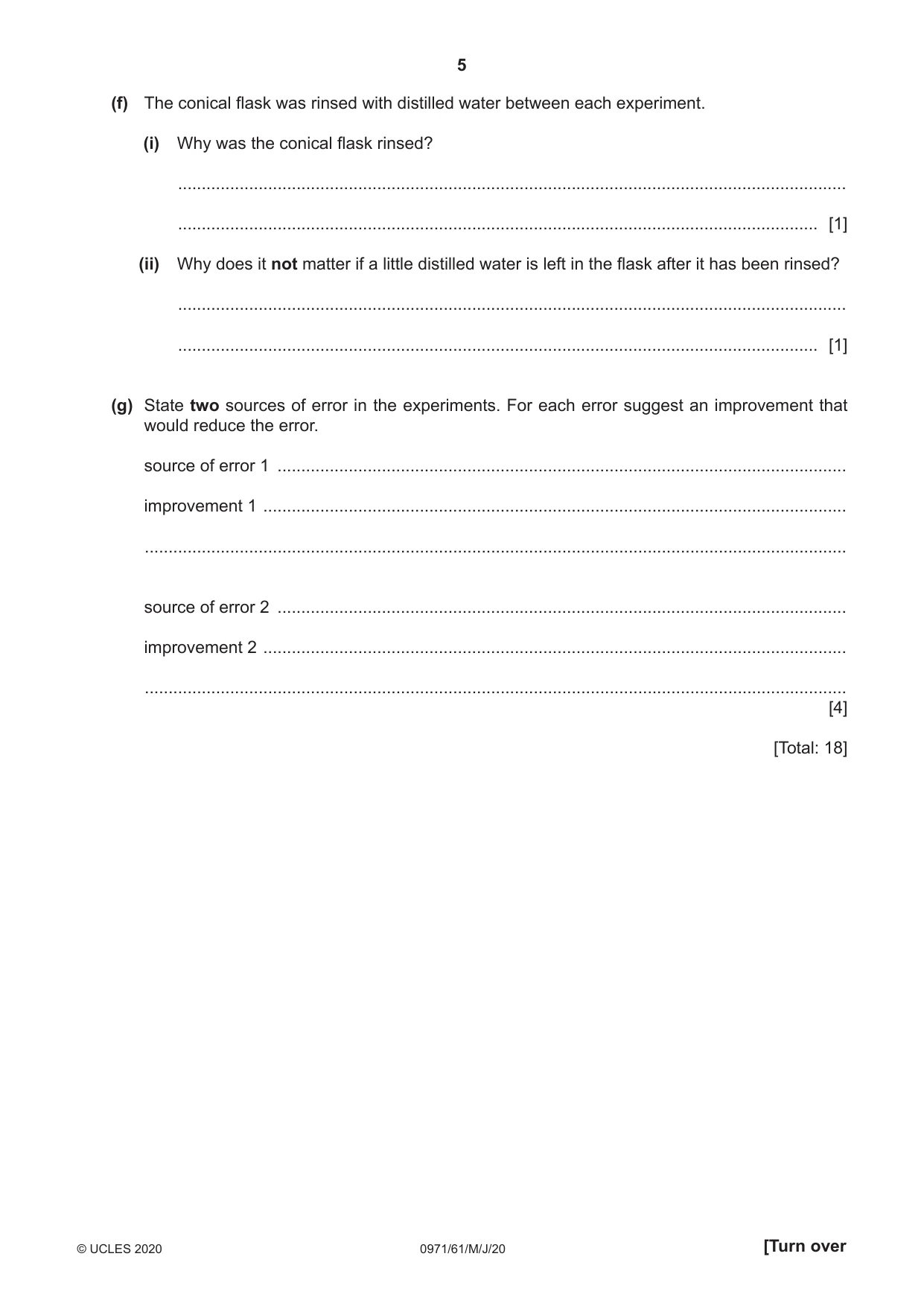 Cambridge IGCSE Chemistry (9-1) 0971 2020 May/June Paper 6 · Variant 1 question paper, page 5 of 8