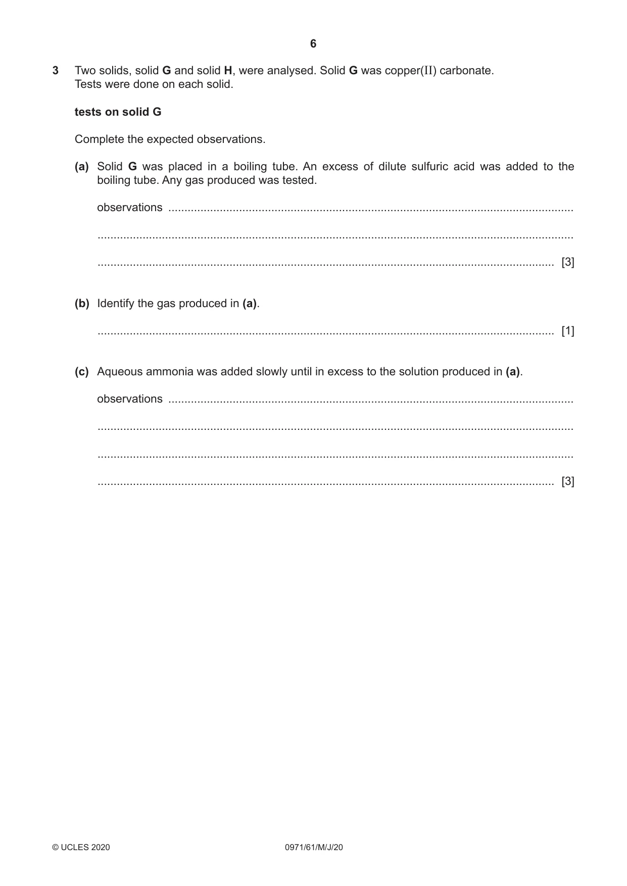 Cambridge IGCSE Chemistry (9-1) 0971 2020 May/June Paper 6 · Variant 1 question paper, page 6 of 8