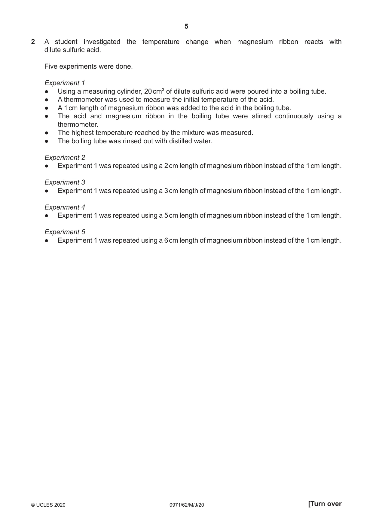 Cambridge IGCSE Chemistry (9-1) 0971 2020 May/June Paper 6 · Variant 2 question paper, page 5 of 12