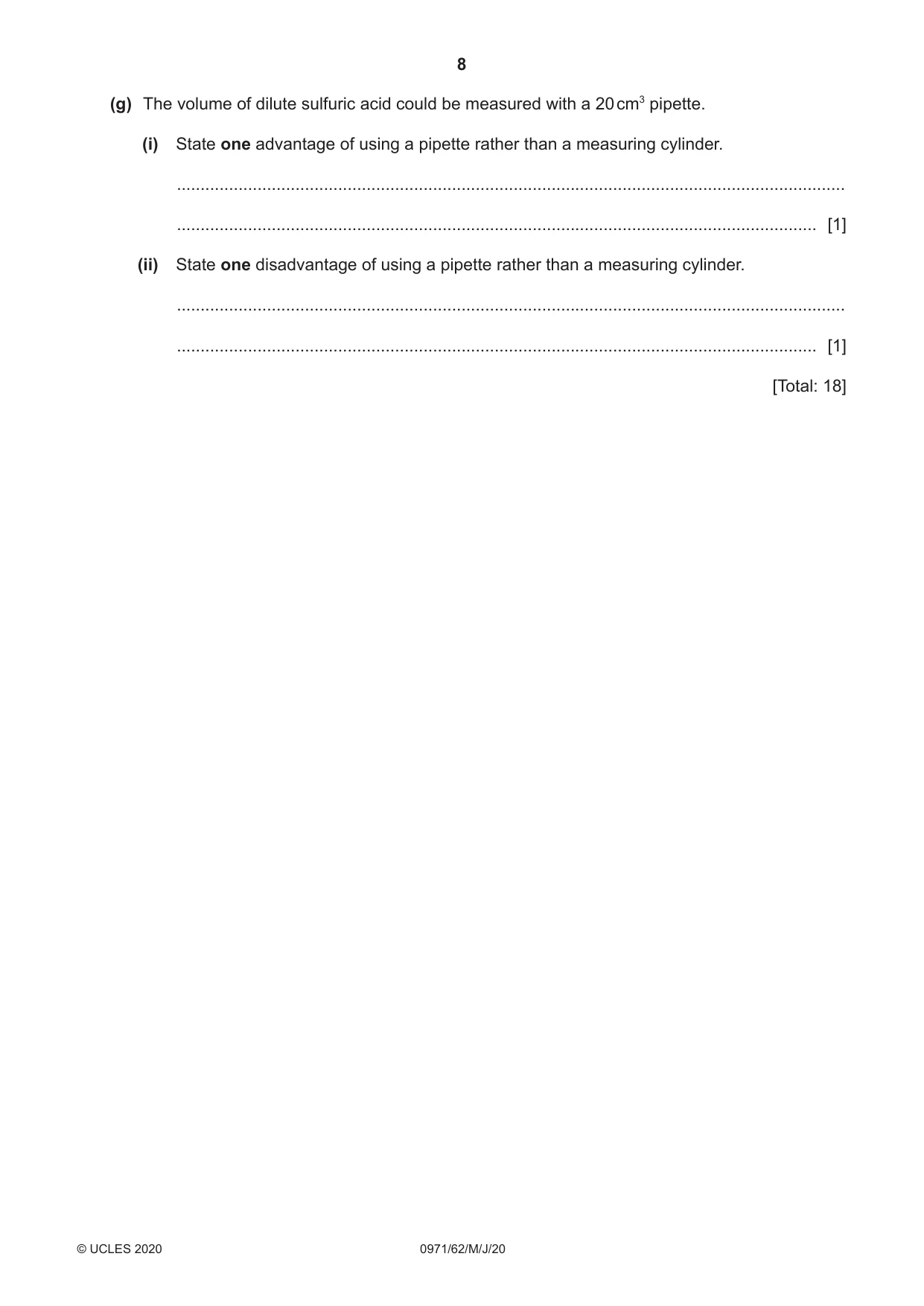 Cambridge IGCSE Chemistry (9-1) 0971 2020 May/June Paper 6 · Variant 2 question paper, page 8 of 12