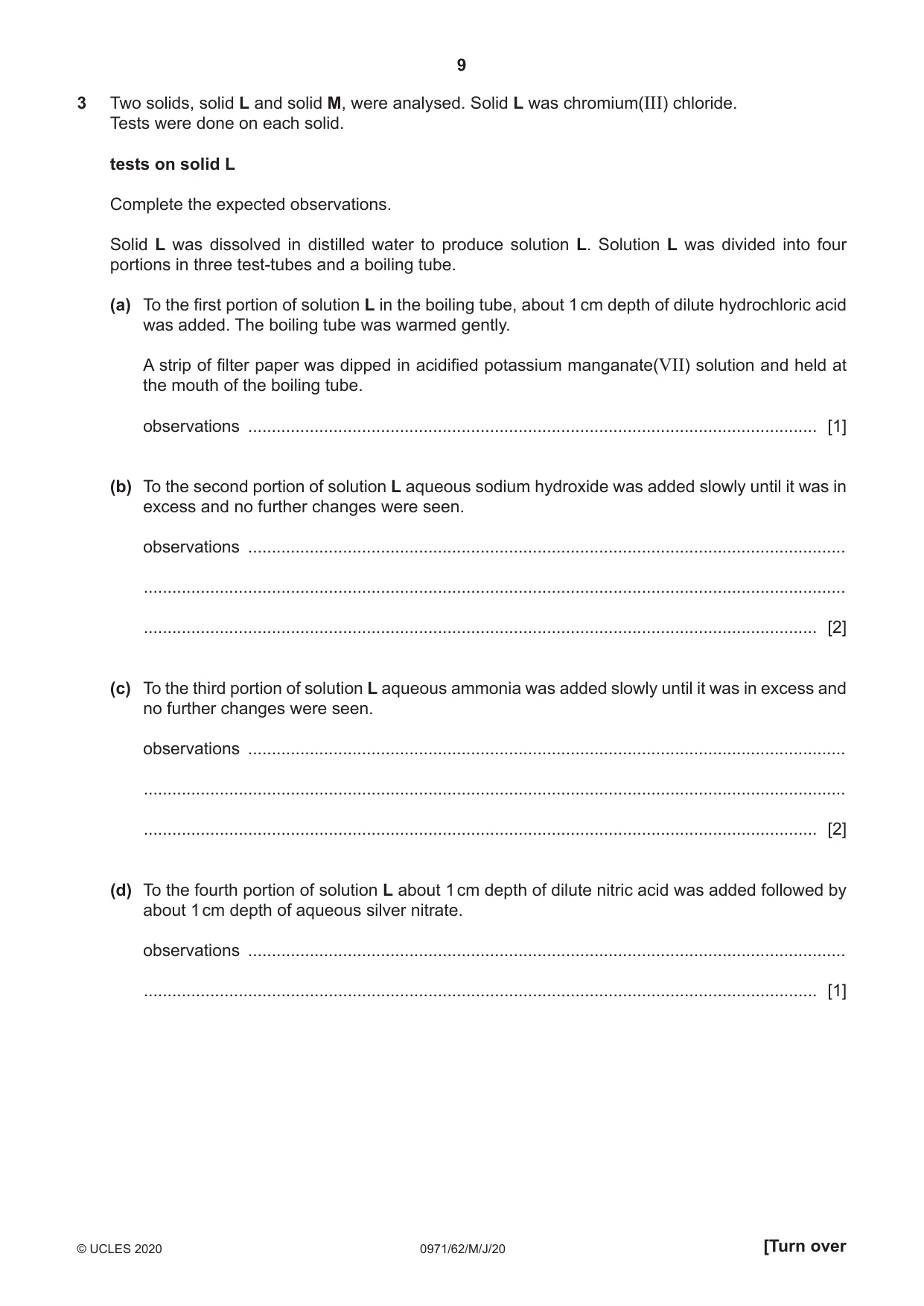 Cambridge IGCSE Chemistry (9-1) 0971 2020 May/June Paper 6 · Variant 2 question paper, page 9 of 12