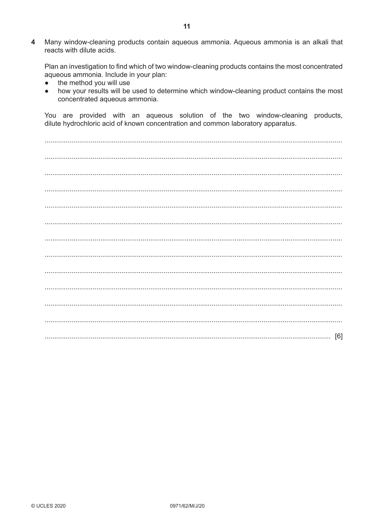 Cambridge IGCSE Chemistry (9-1) 0971 2020 May/June Paper 6 · Variant 2 question paper, page 11 of 12