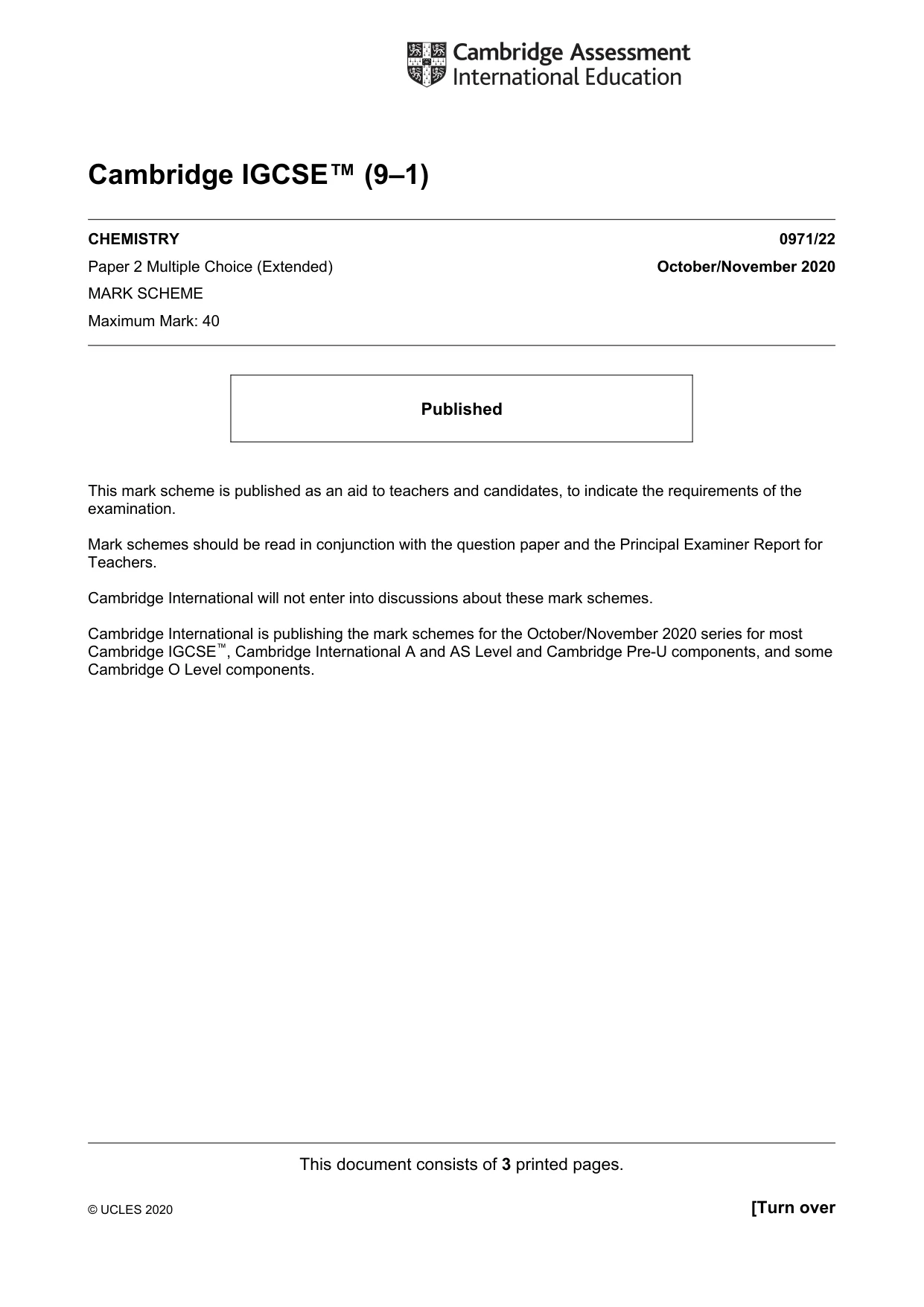 Mark scheme, page 1 of 3