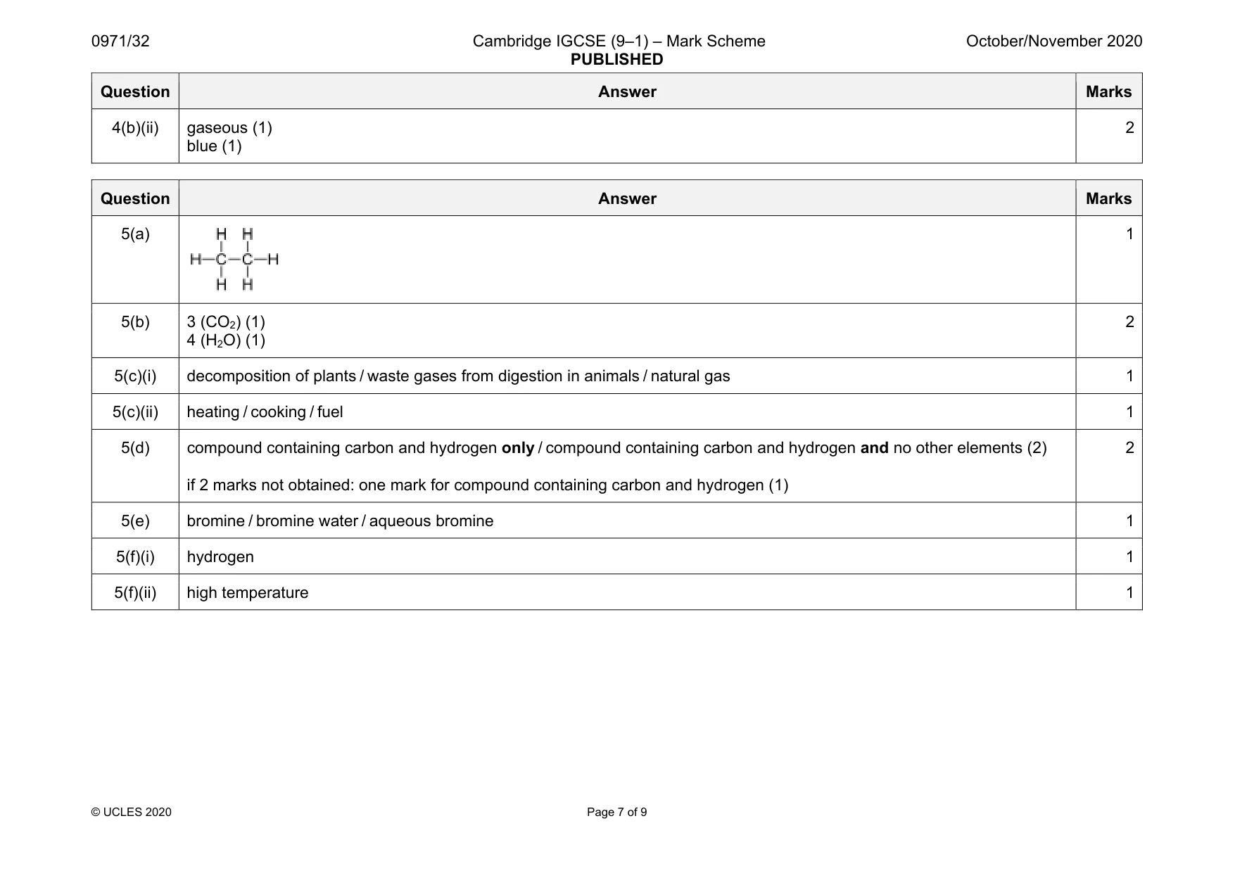 Mark scheme, page 7 of 9