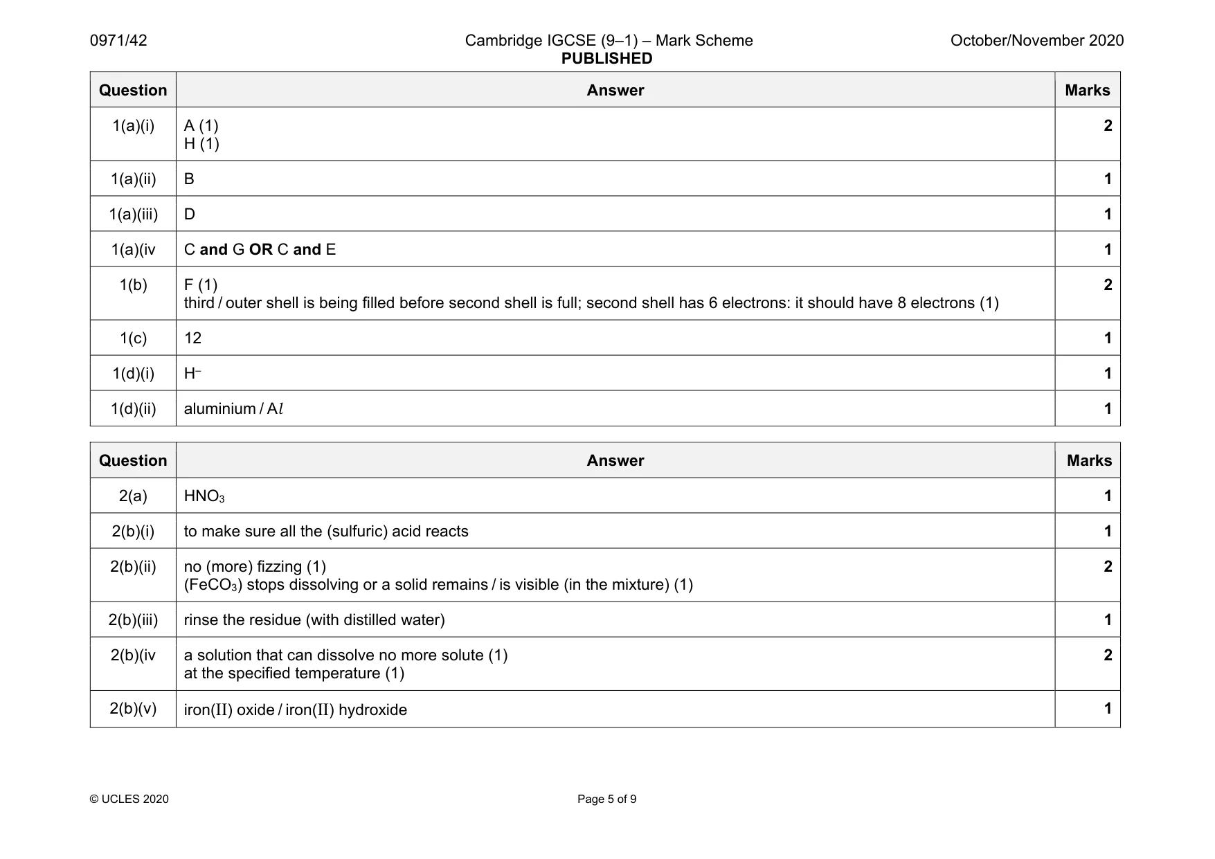 Mark scheme, page 5 of 9