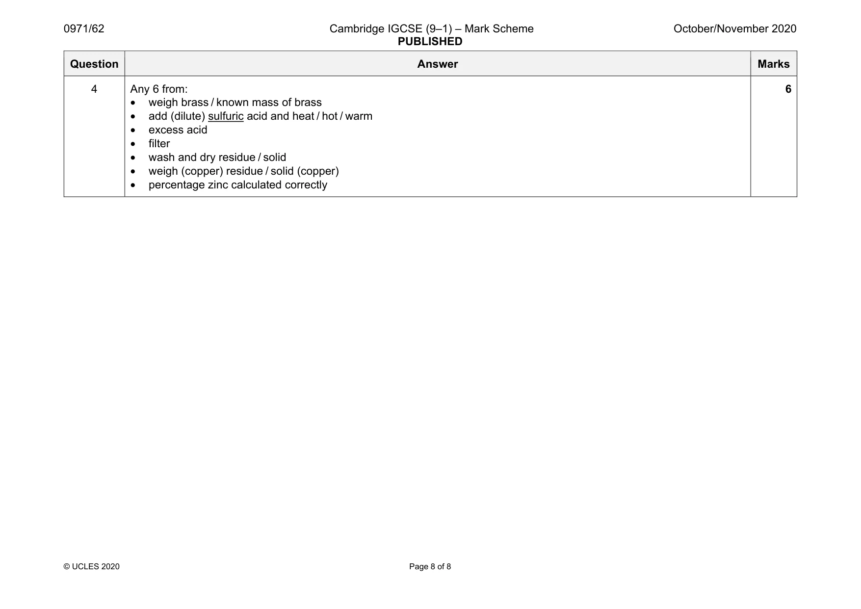 Mark scheme, page 8 of 8