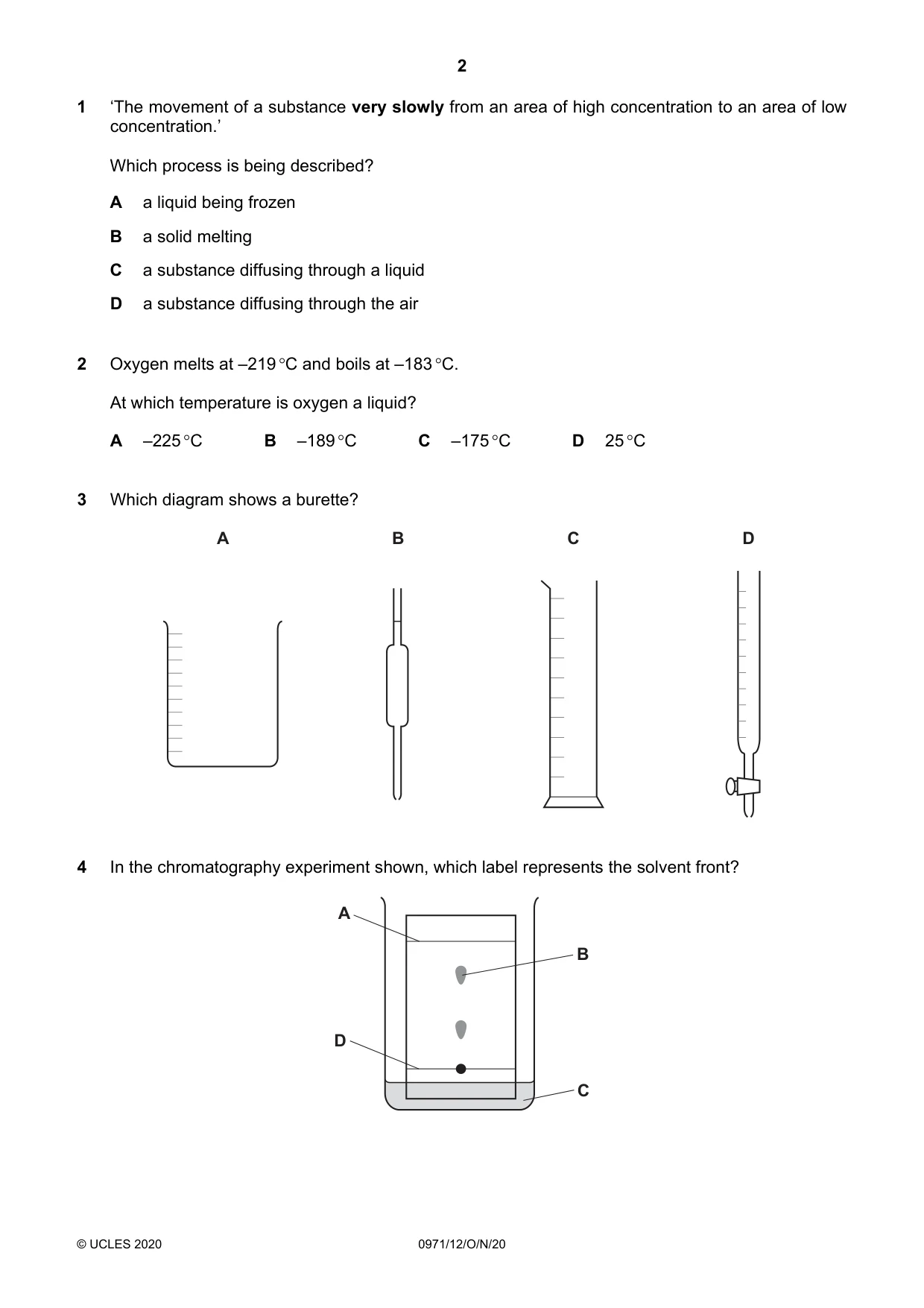Cambridge IGCSE Chemistry (9-1) 0971 2020 Oct/Nov Paper 1 · Variant 2 question paper, page 2 of 16