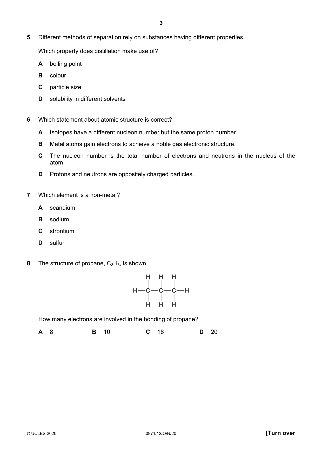 Cambridge IGCSE Chemistry (9-1) 0971 2020 Oct/Nov Paper 1 · Variant 2 question paper, page 3 of 16