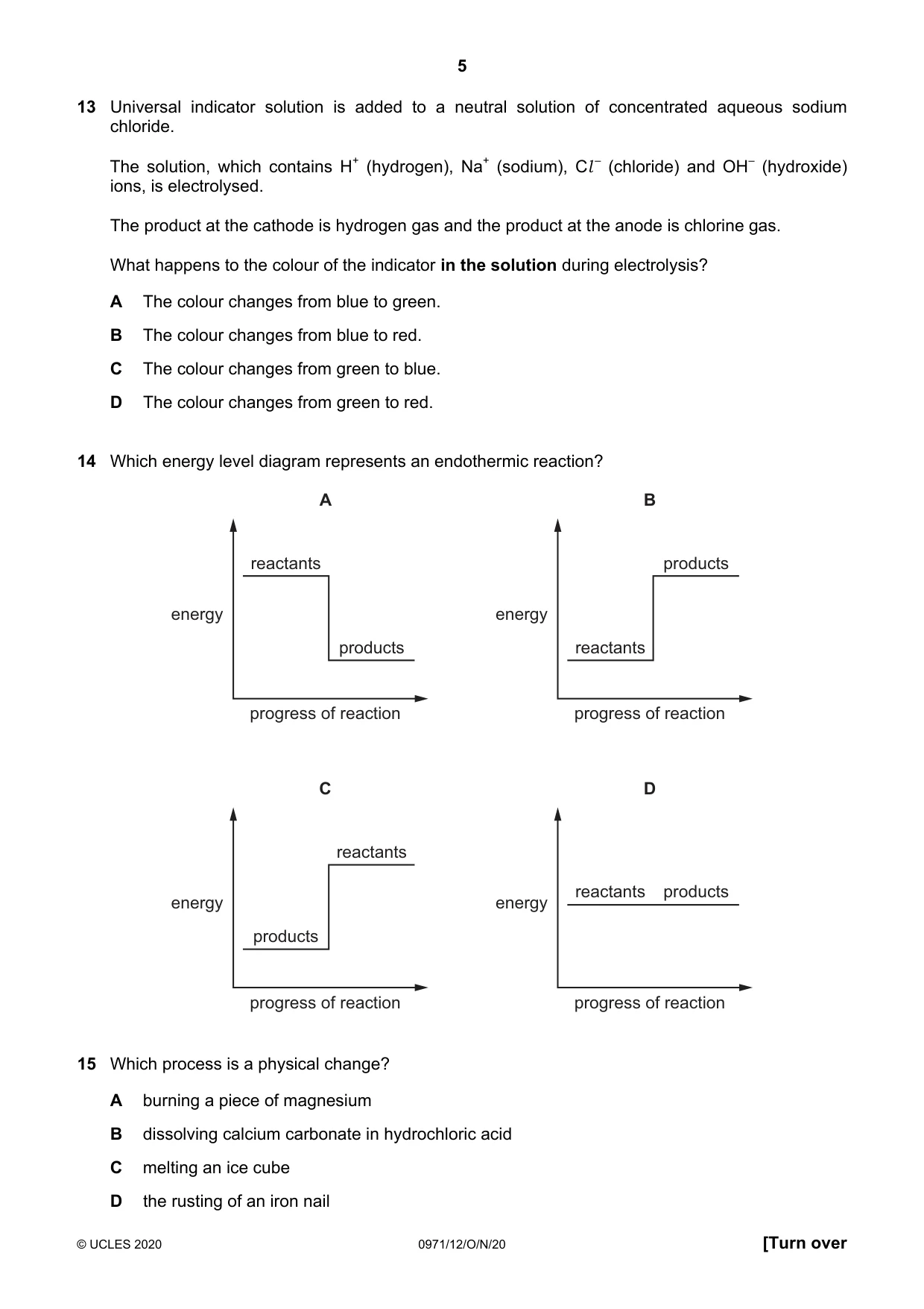 Cambridge IGCSE Chemistry (9-1) 0971 2020 Oct/Nov Paper 1 · Variant 2 question paper, page 5 of 16