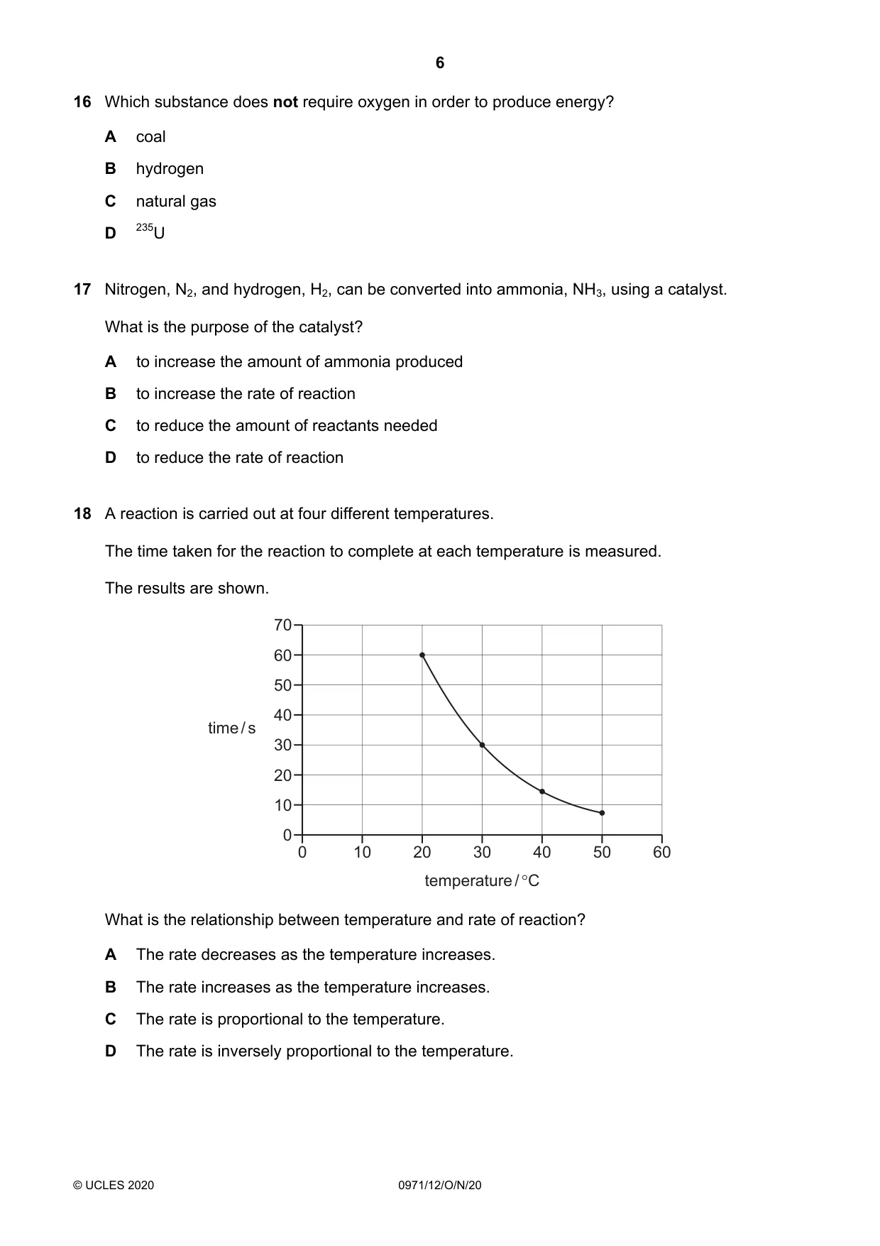 Cambridge IGCSE Chemistry (9-1) 0971 2020 Oct/Nov Paper 1 · Variant 2 question paper, page 6 of 16