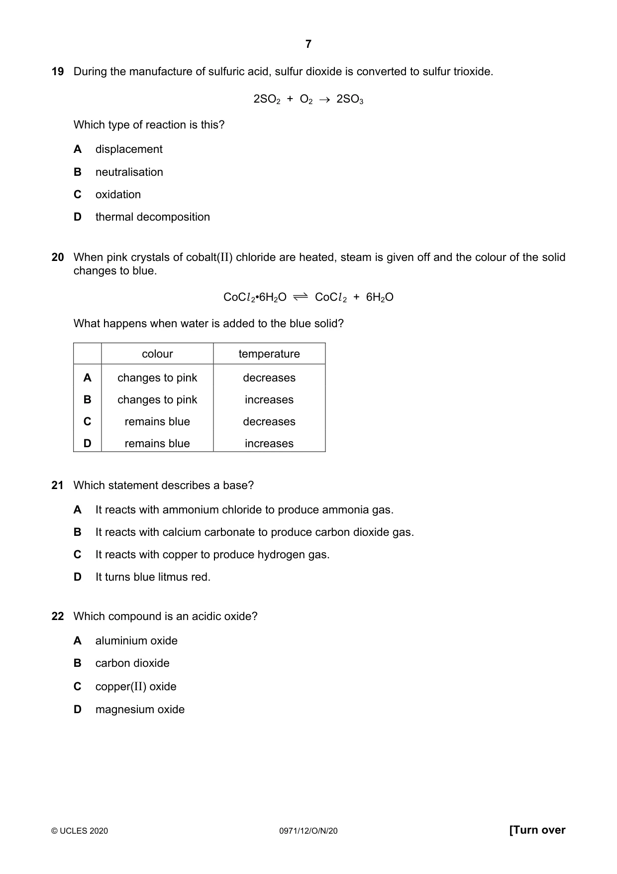 Cambridge IGCSE Chemistry (9-1) 0971 2020 Oct/Nov Paper 1 · Variant 2 question paper, page 7 of 16