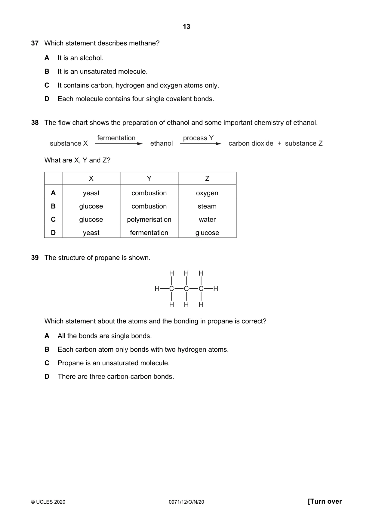 Cambridge IGCSE Chemistry (9-1) 0971 2020 Oct/Nov Paper 1 · Variant 2 question paper, page 13 of 16