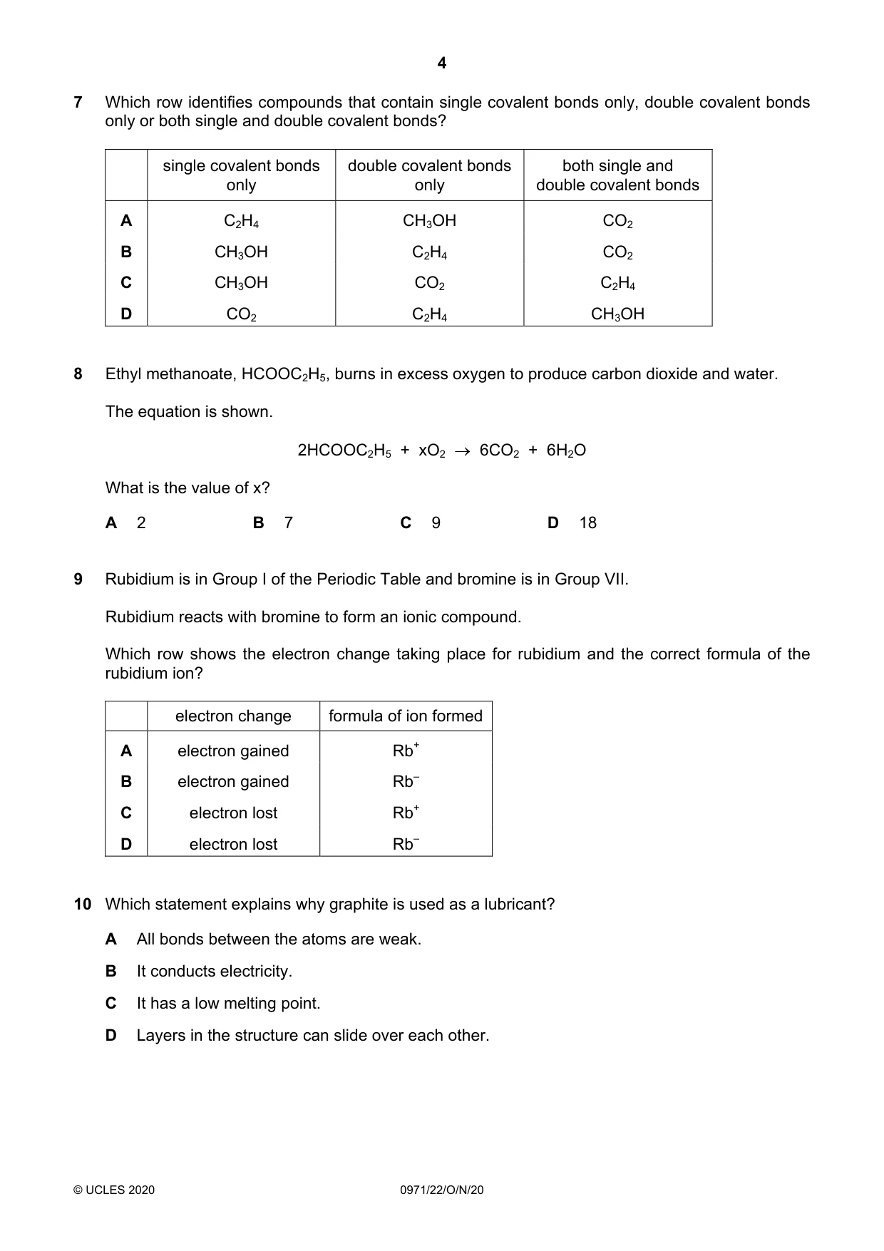 Cambridge IGCSE Chemistry (9-1) 0971 2020 Oct/Nov Paper 2 · Variant 2 question paper, page 4 of 16