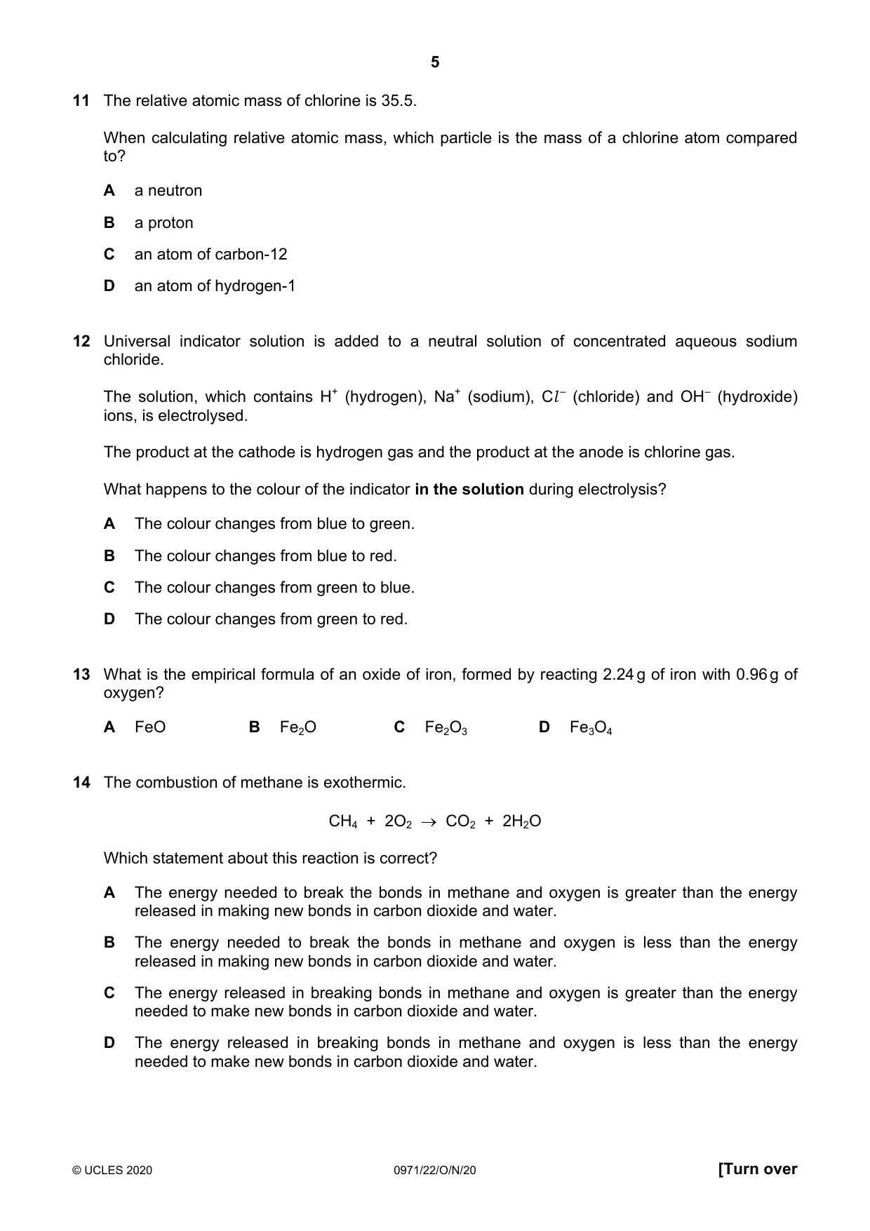 Cambridge IGCSE Chemistry (9-1) 0971 2020 Oct/Nov Paper 2 · Variant 2 question paper, page 5 of 16