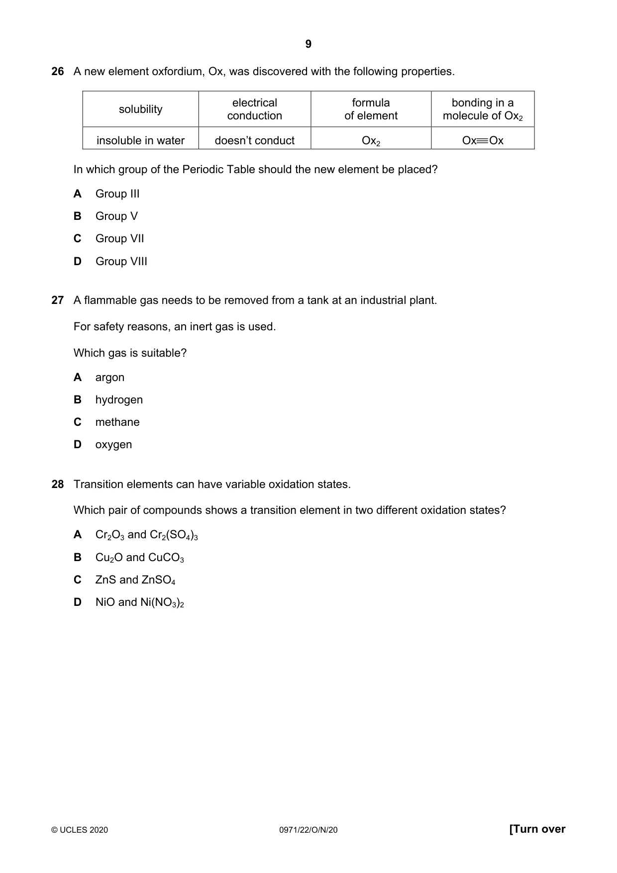 Cambridge IGCSE Chemistry (9-1) 0971 2020 Oct/Nov Paper 2 · Variant 2 question paper, page 9 of 16