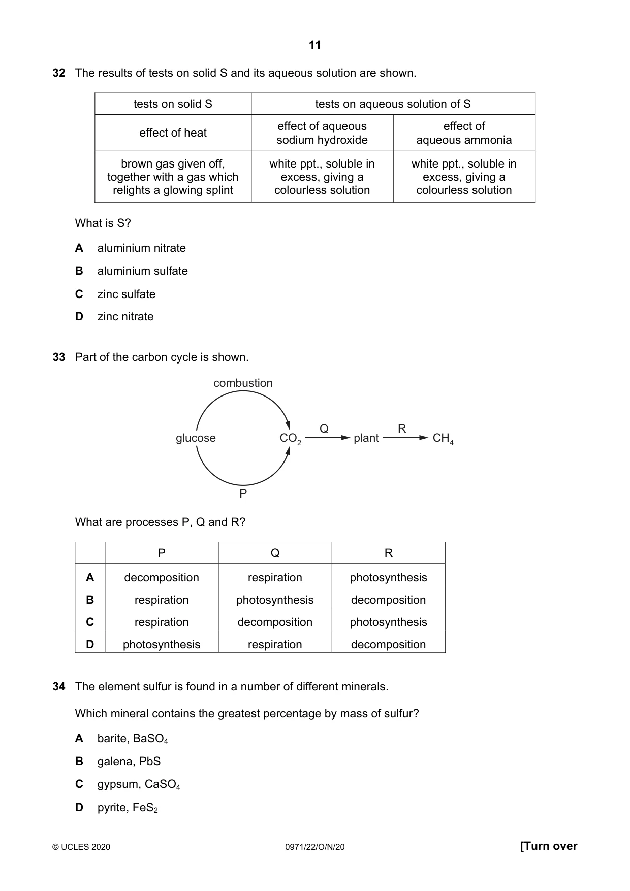 Cambridge IGCSE Chemistry (9-1) 0971 2020 Oct/Nov Paper 2 · Variant 2 question paper, page 11 of 16