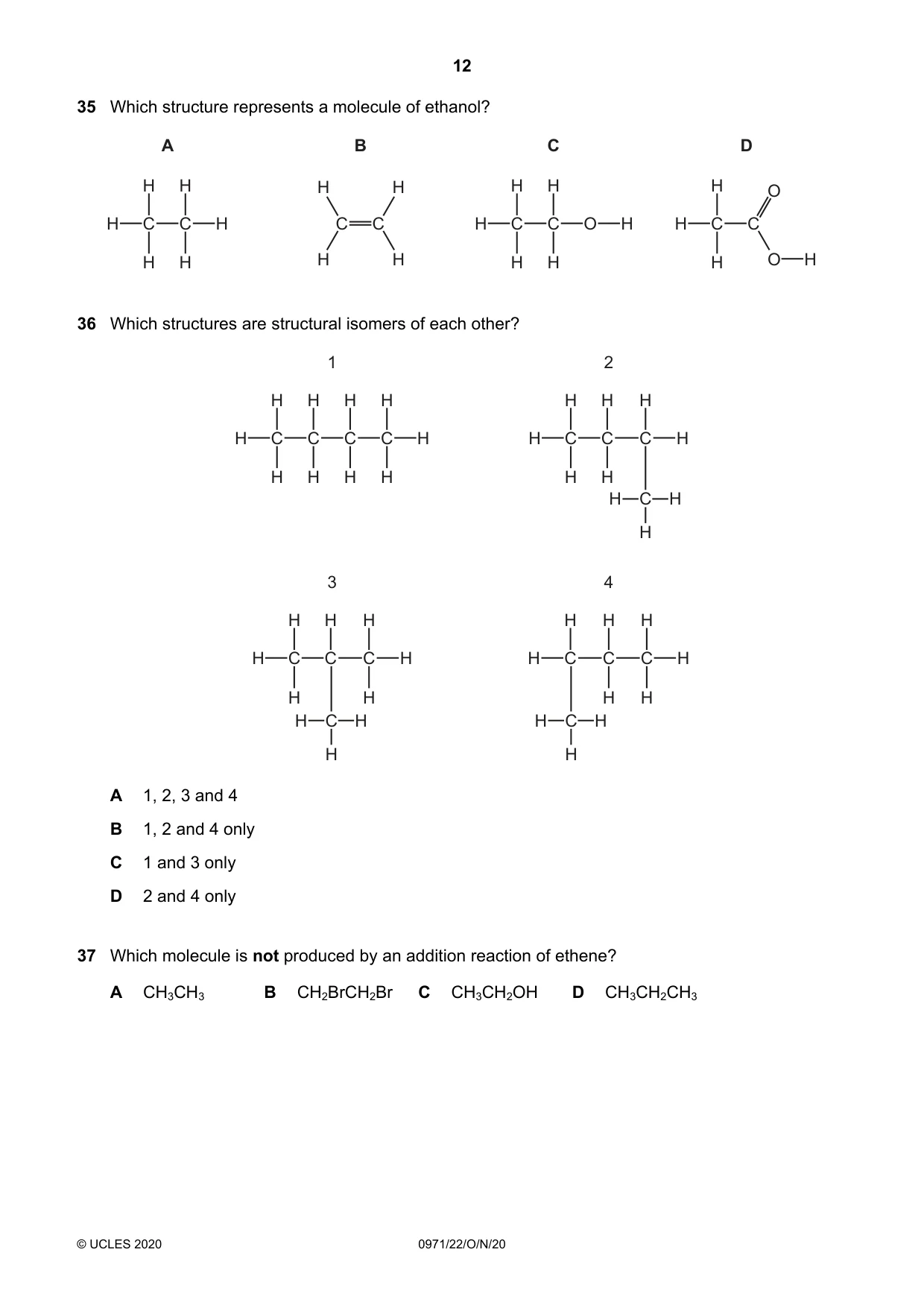 Cambridge IGCSE Chemistry (9-1) 0971 2020 Oct/Nov Paper 2 · Variant 2 question paper, page 12 of 16