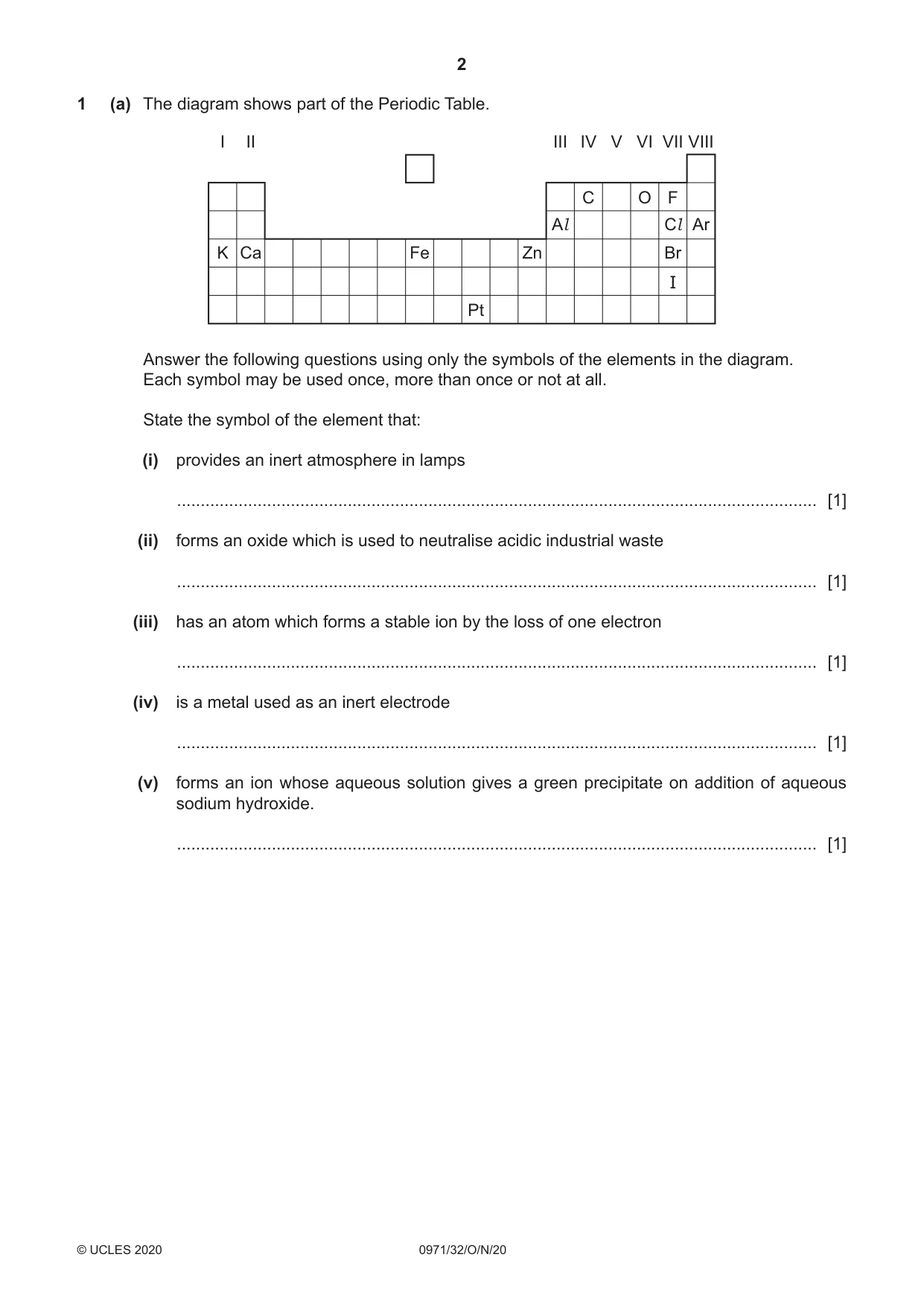 Cambridge IGCSE Chemistry (9-1) 0971 2020 Oct/Nov Paper 3 · Variant 2 question paper, page 2 of 20