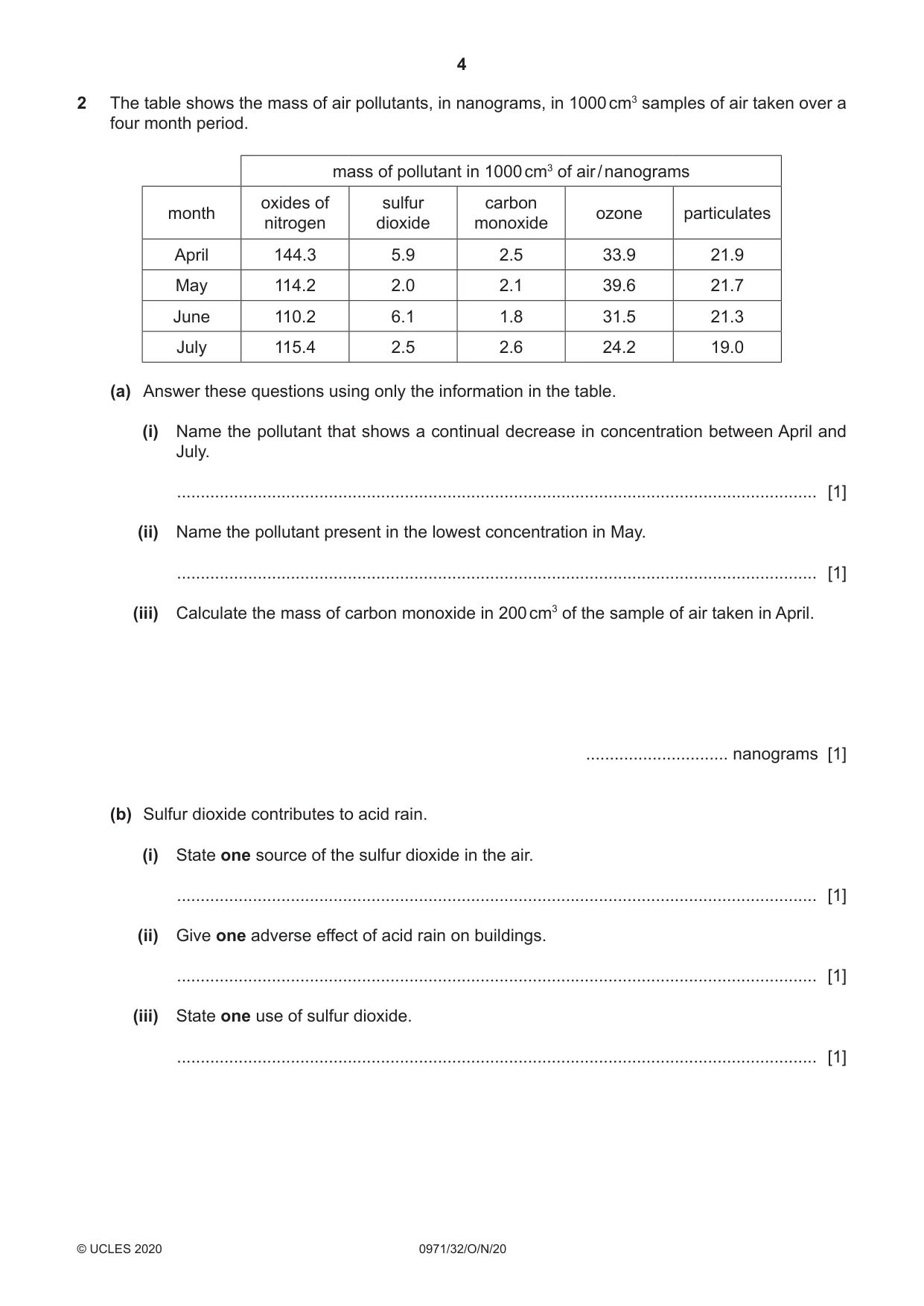 Cambridge IGCSE Chemistry (9-1) 0971 2020 Oct/Nov Paper 3 · Variant 2 question paper, page 4 of 20