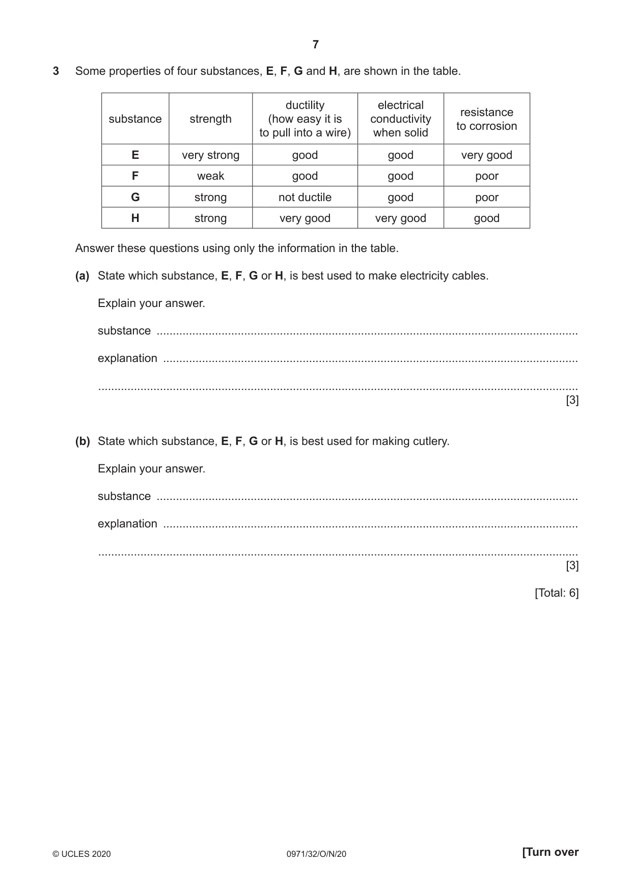 Cambridge IGCSE Chemistry (9-1) 0971 2020 Oct/Nov Paper 3 · Variant 2 question paper, page 7 of 20