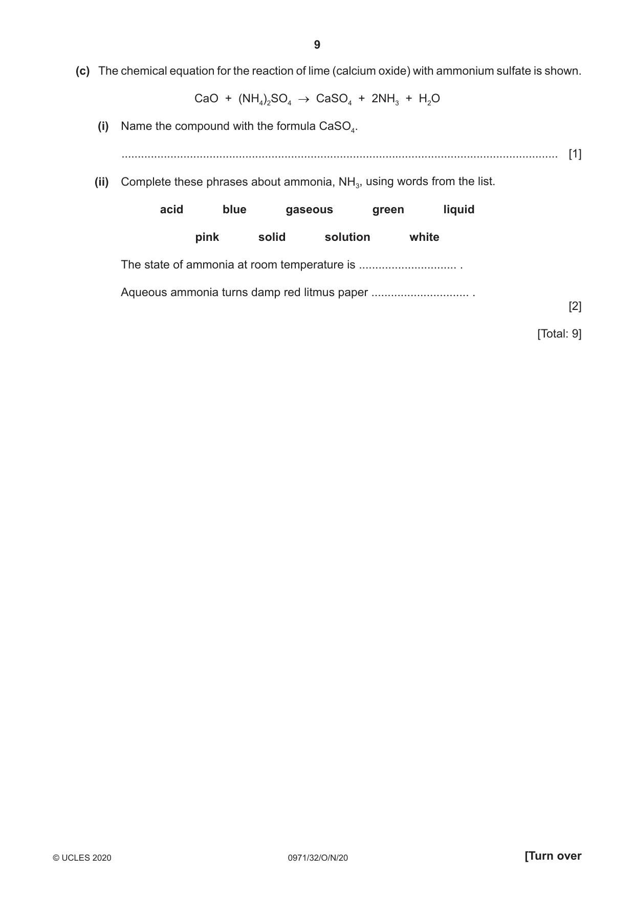 Cambridge IGCSE Chemistry (9-1) 0971 2020 Oct/Nov Paper 3 · Variant 2 question paper, page 9 of 20