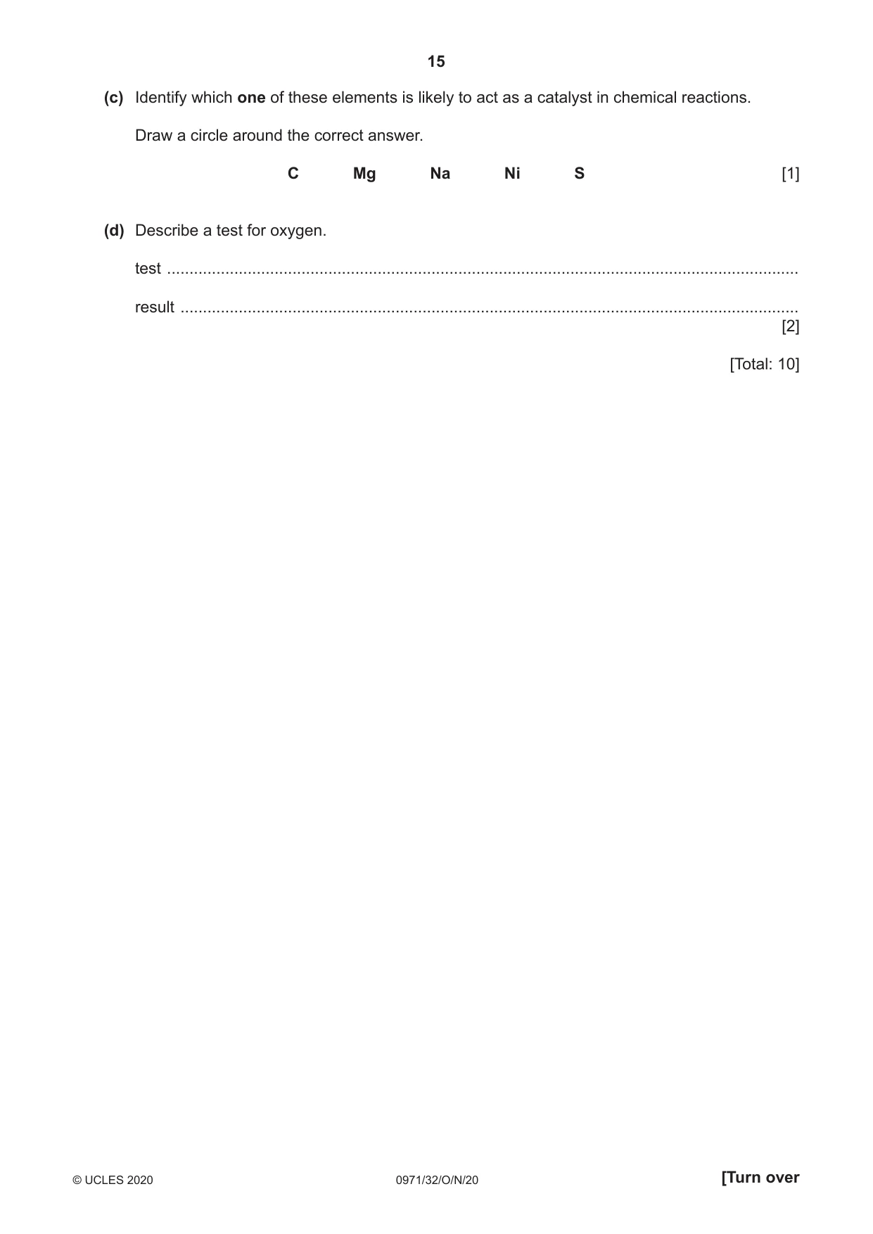 Cambridge IGCSE Chemistry (9-1) 0971 2020 Oct/Nov Paper 3 · Variant 2 question paper, page 15 of 20