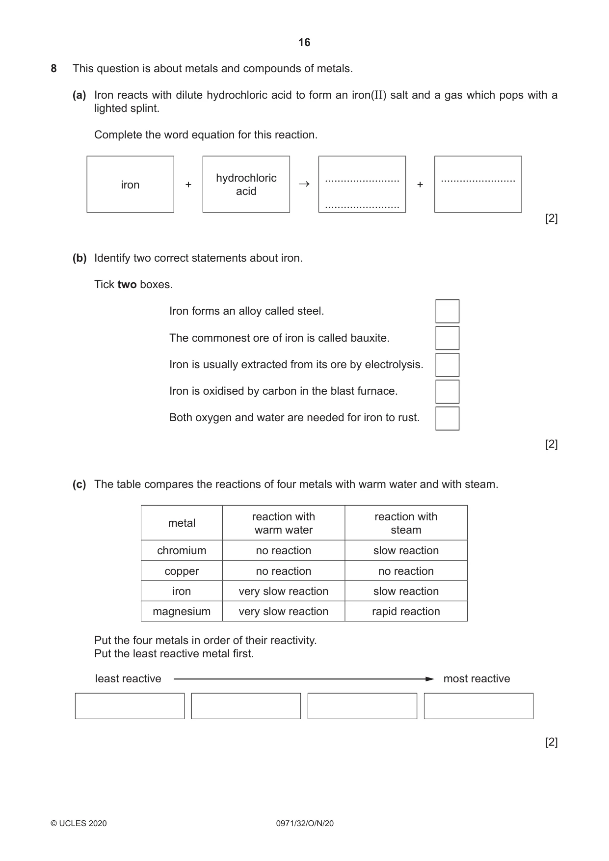 Cambridge IGCSE Chemistry (9-1) 0971 2020 Oct/Nov Paper 3 · Variant 2 question paper, page 16 of 20