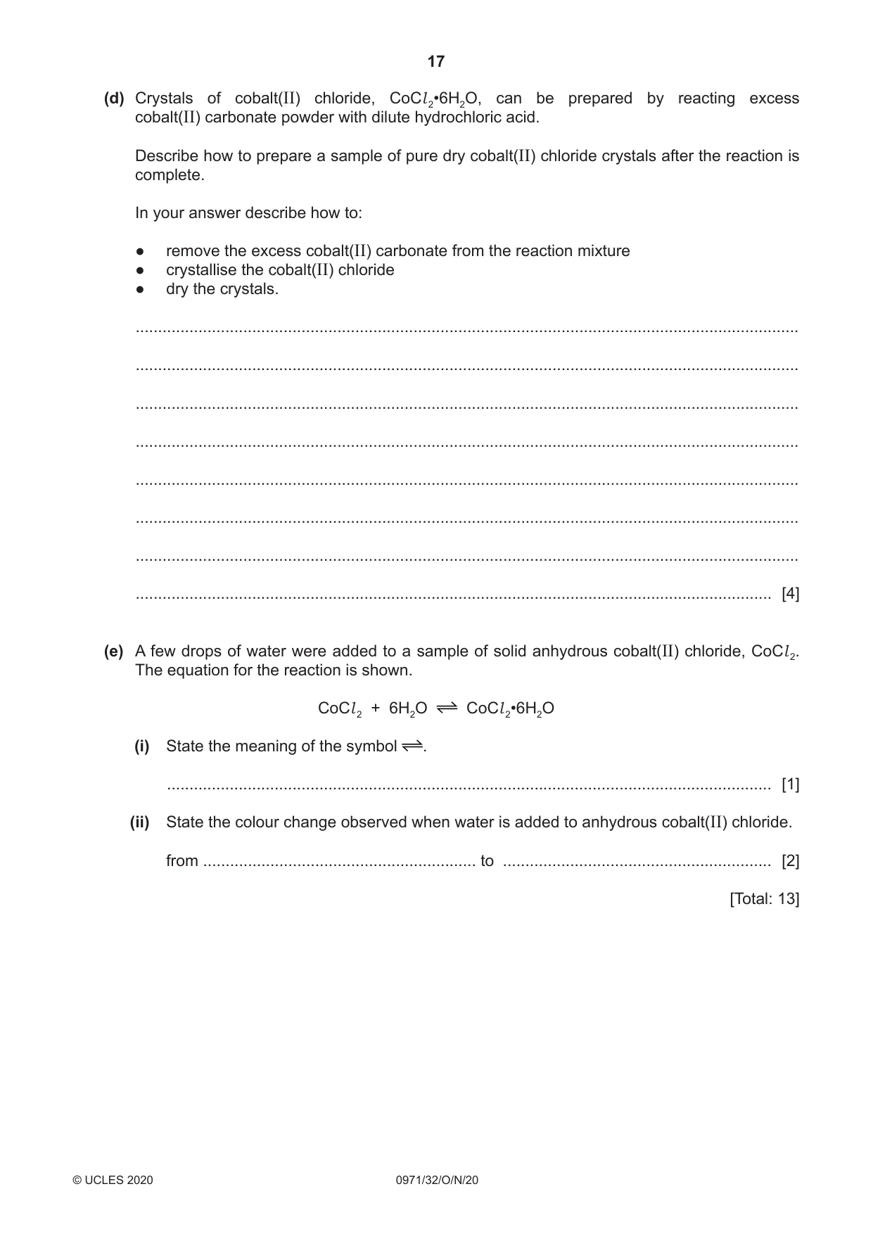 Cambridge IGCSE Chemistry (9-1) 0971 2020 Oct/Nov Paper 3 · Variant 2 question paper, page 17 of 20