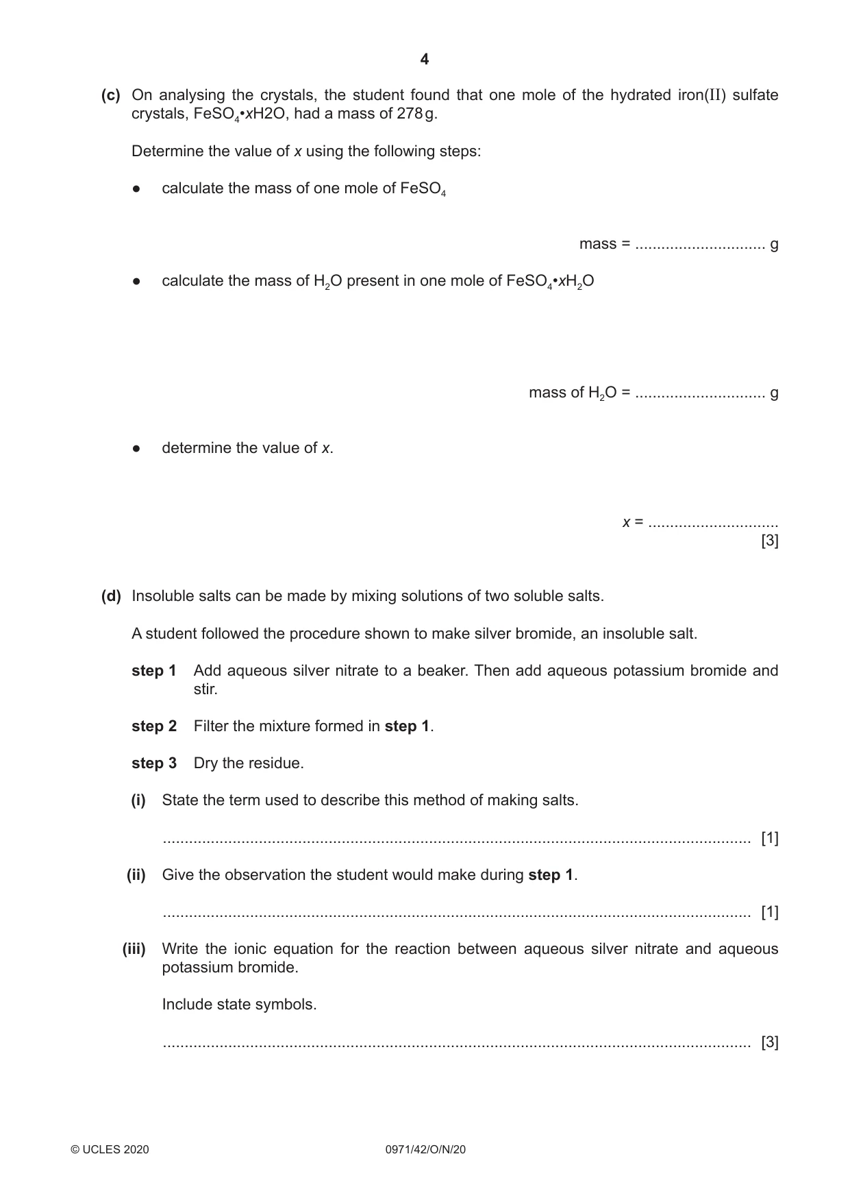 Cambridge IGCSE Chemistry (9-1) 0971 2020 Oct/Nov Paper 4 · Variant 2 question paper, page 4 of 12