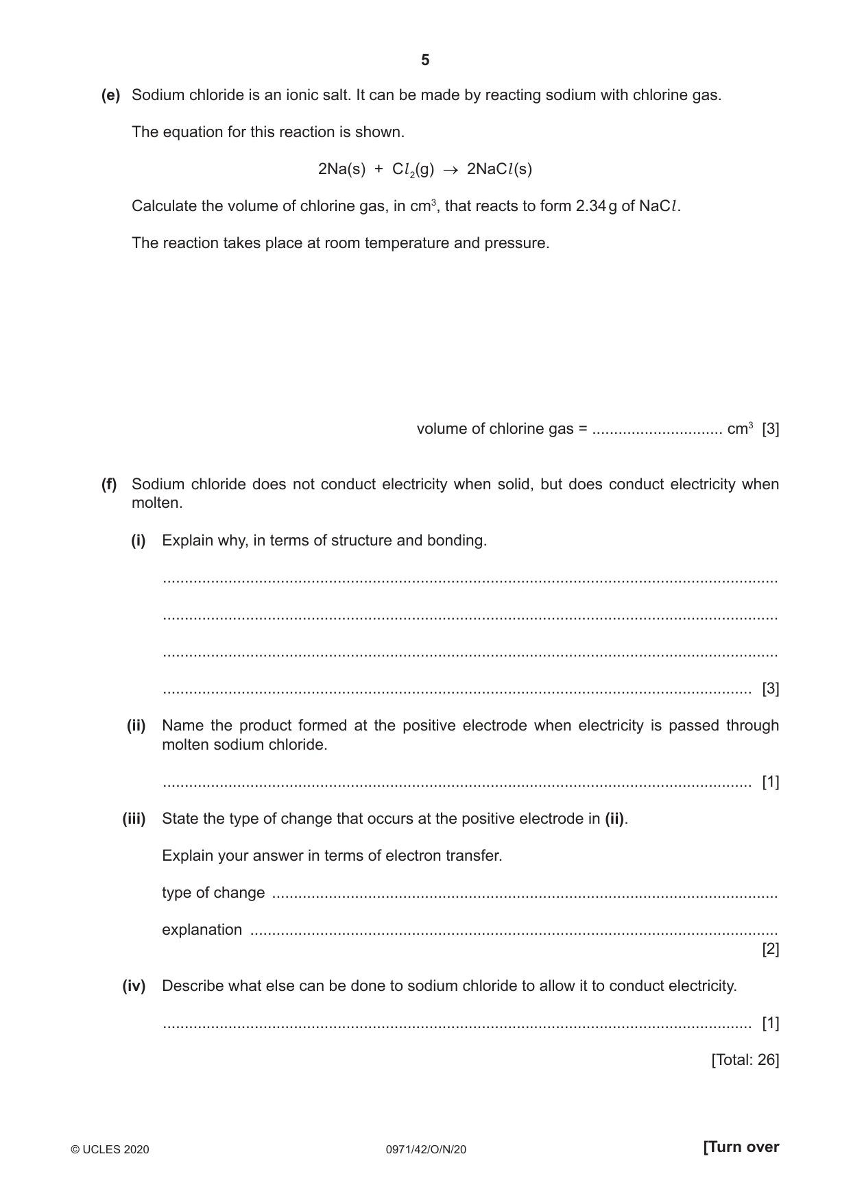 Cambridge IGCSE Chemistry (9-1) 0971 2020 Oct/Nov Paper 4 · Variant 2 question paper, page 5 of 12