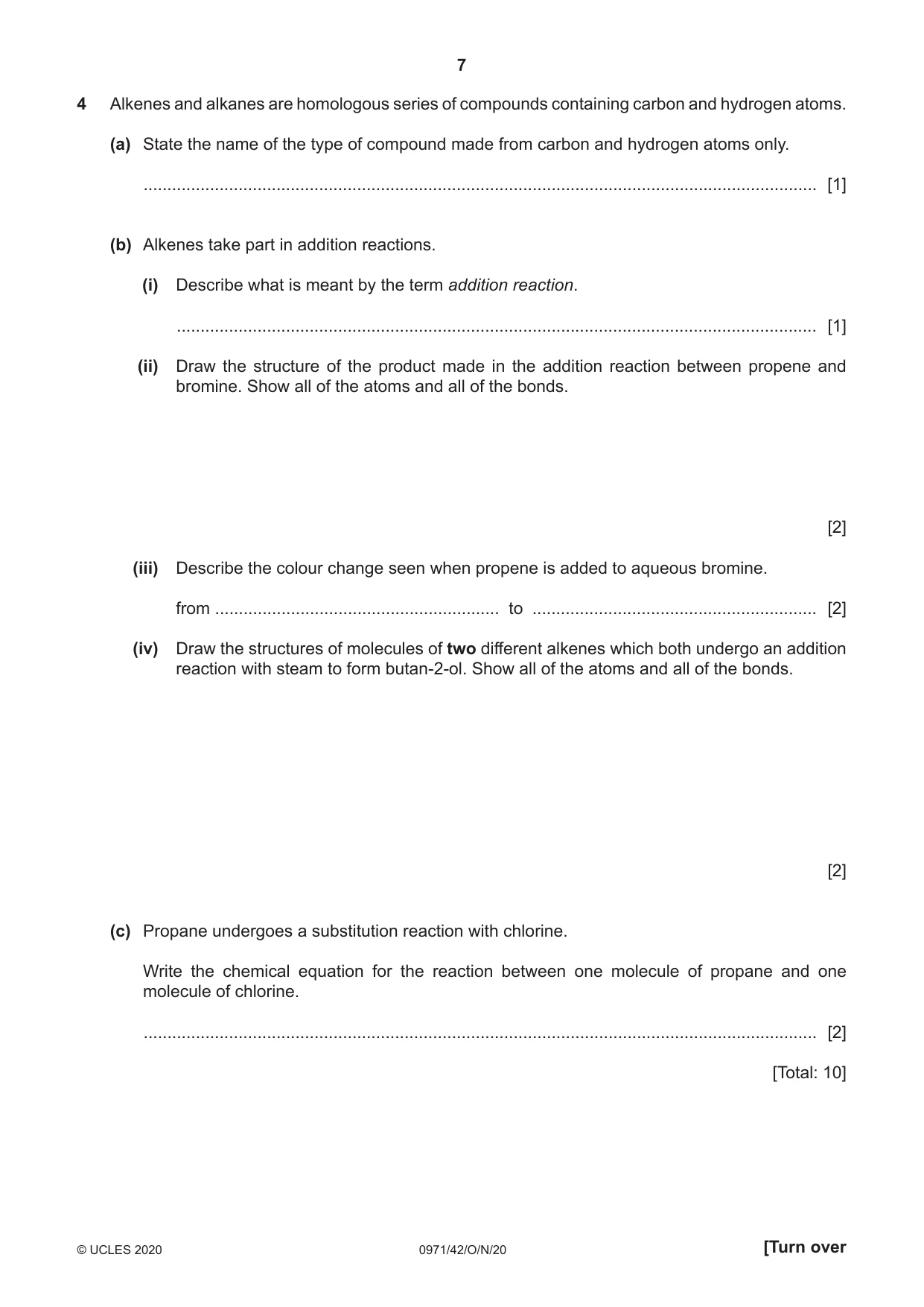 Cambridge IGCSE Chemistry (9-1) 0971 2020 Oct/Nov Paper 4 · Variant 2 question paper, page 7 of 12