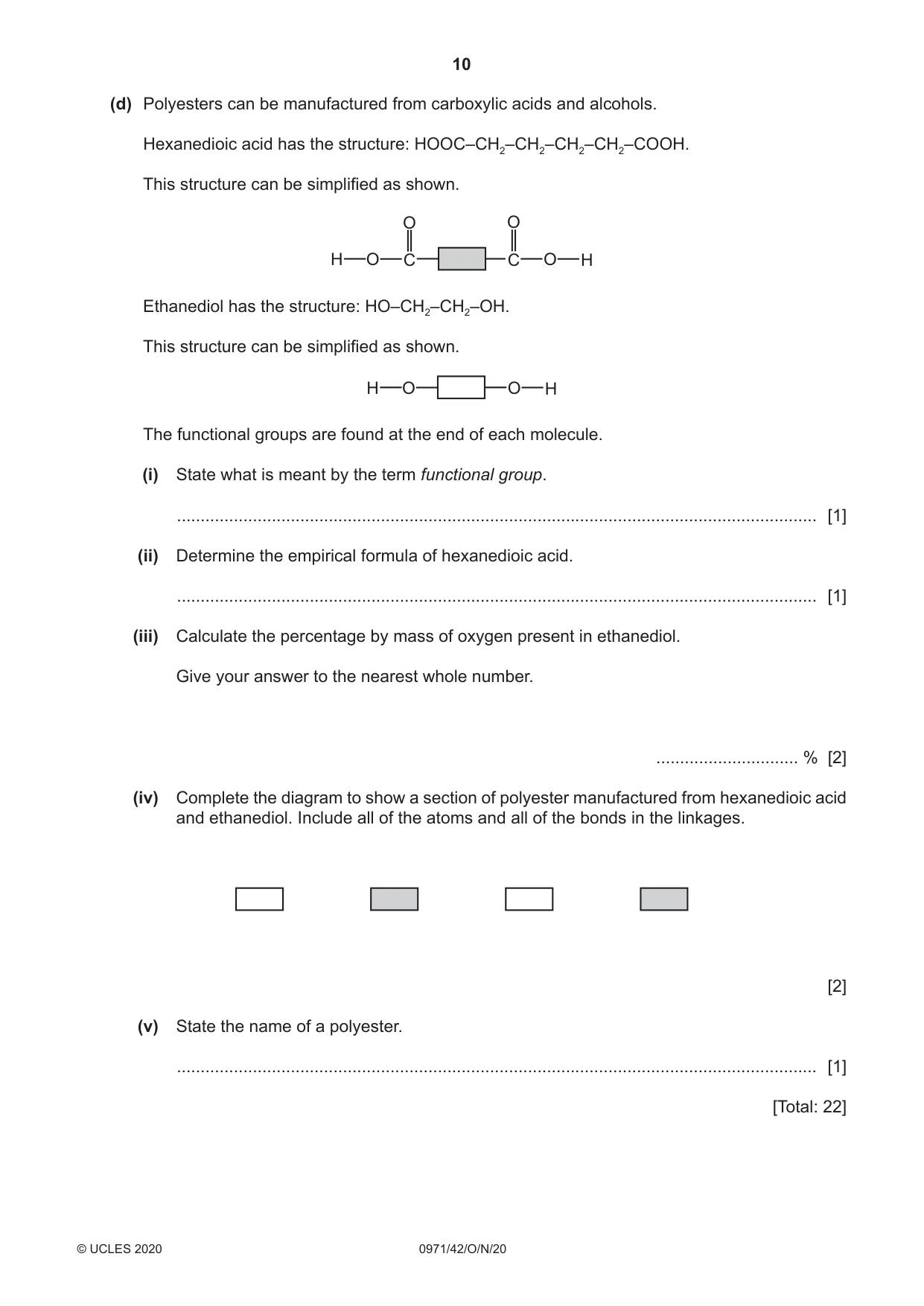 Cambridge IGCSE Chemistry (9-1) 0971 2020 Oct/Nov Paper 4 · Variant 2 question paper, page 10 of 12
