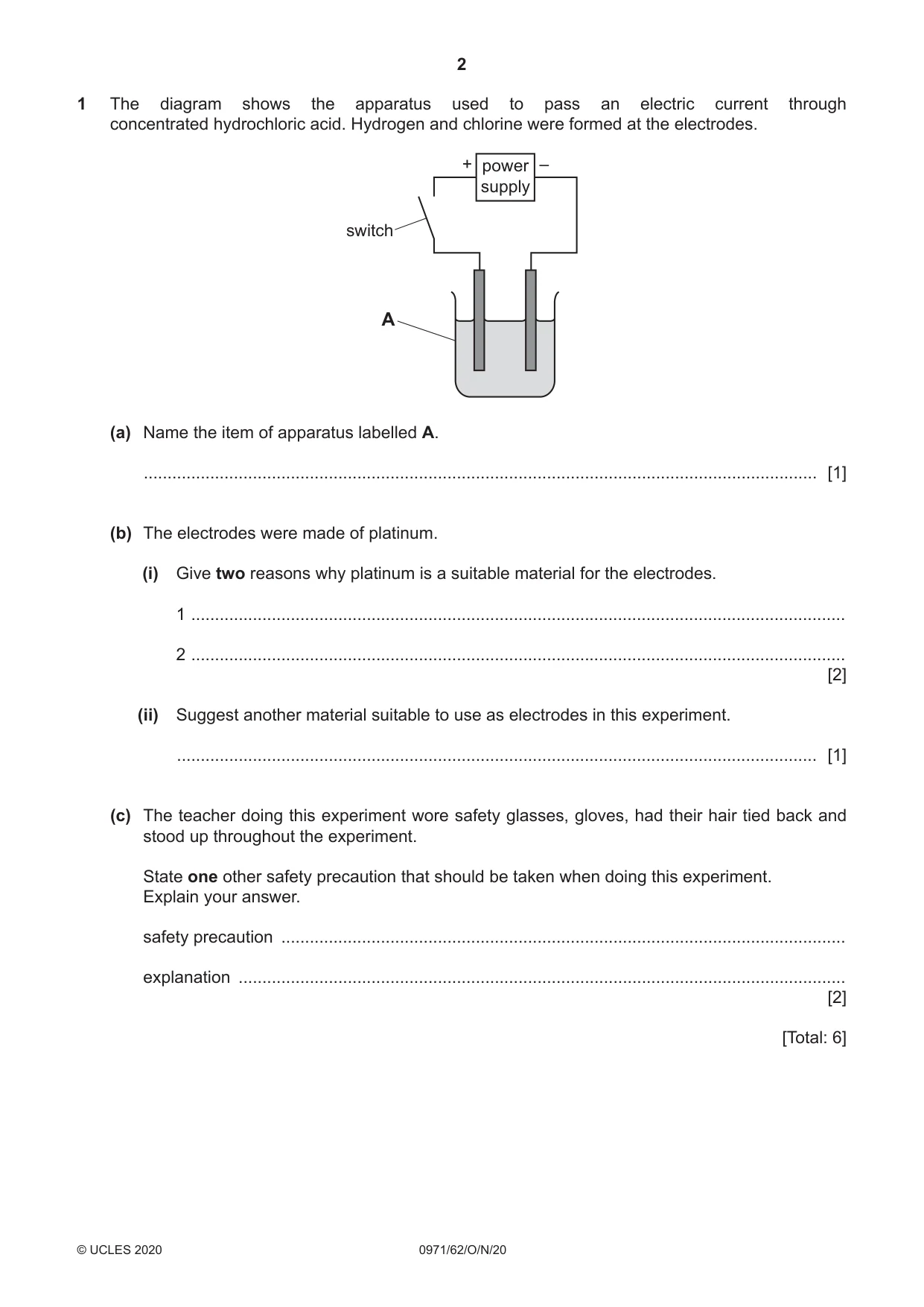 Cambridge IGCSE Chemistry (9-1) 0971 2020 Oct/Nov Paper 6 · Variant 2 question paper, page 2 of 12