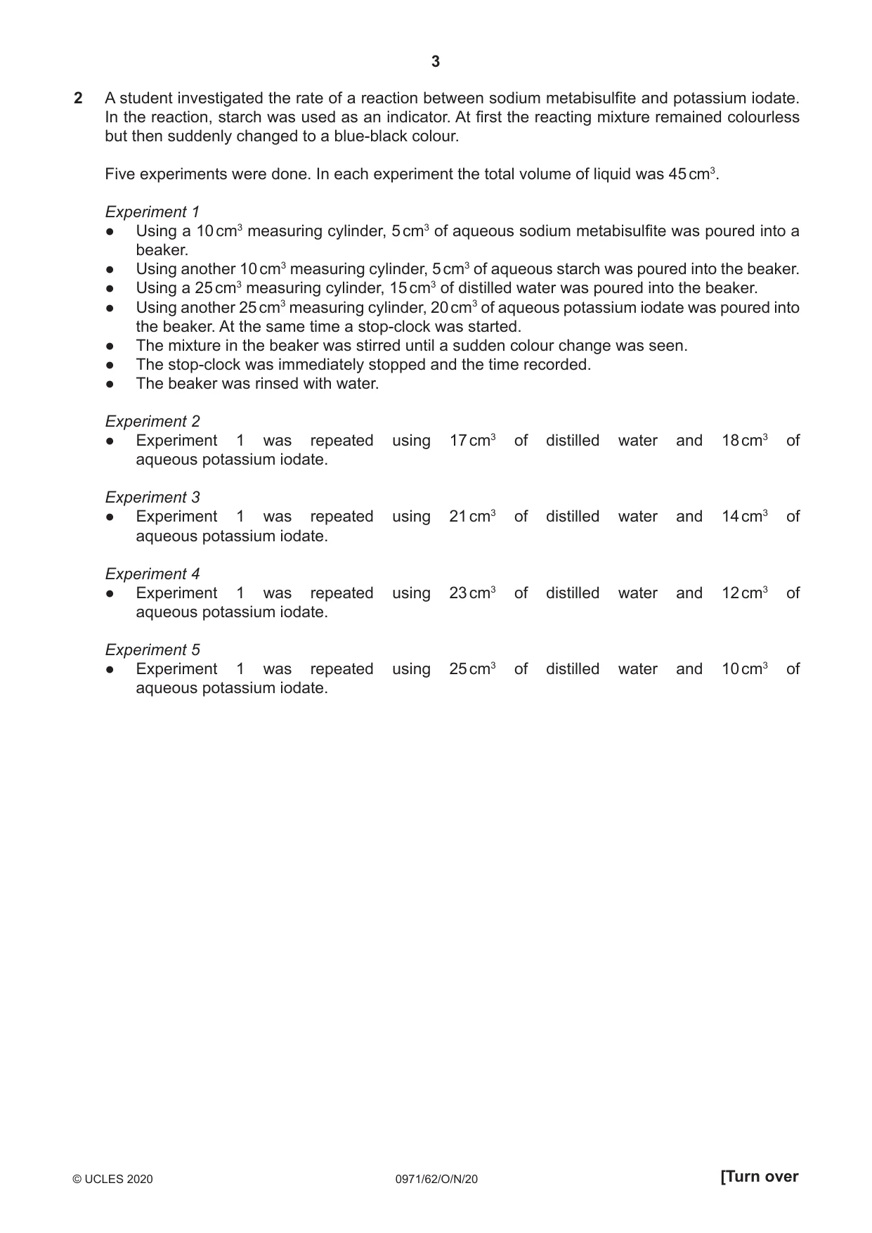 Cambridge IGCSE Chemistry (9-1) 0971 2020 Oct/Nov Paper 6 · Variant 2 question paper, page 3 of 12