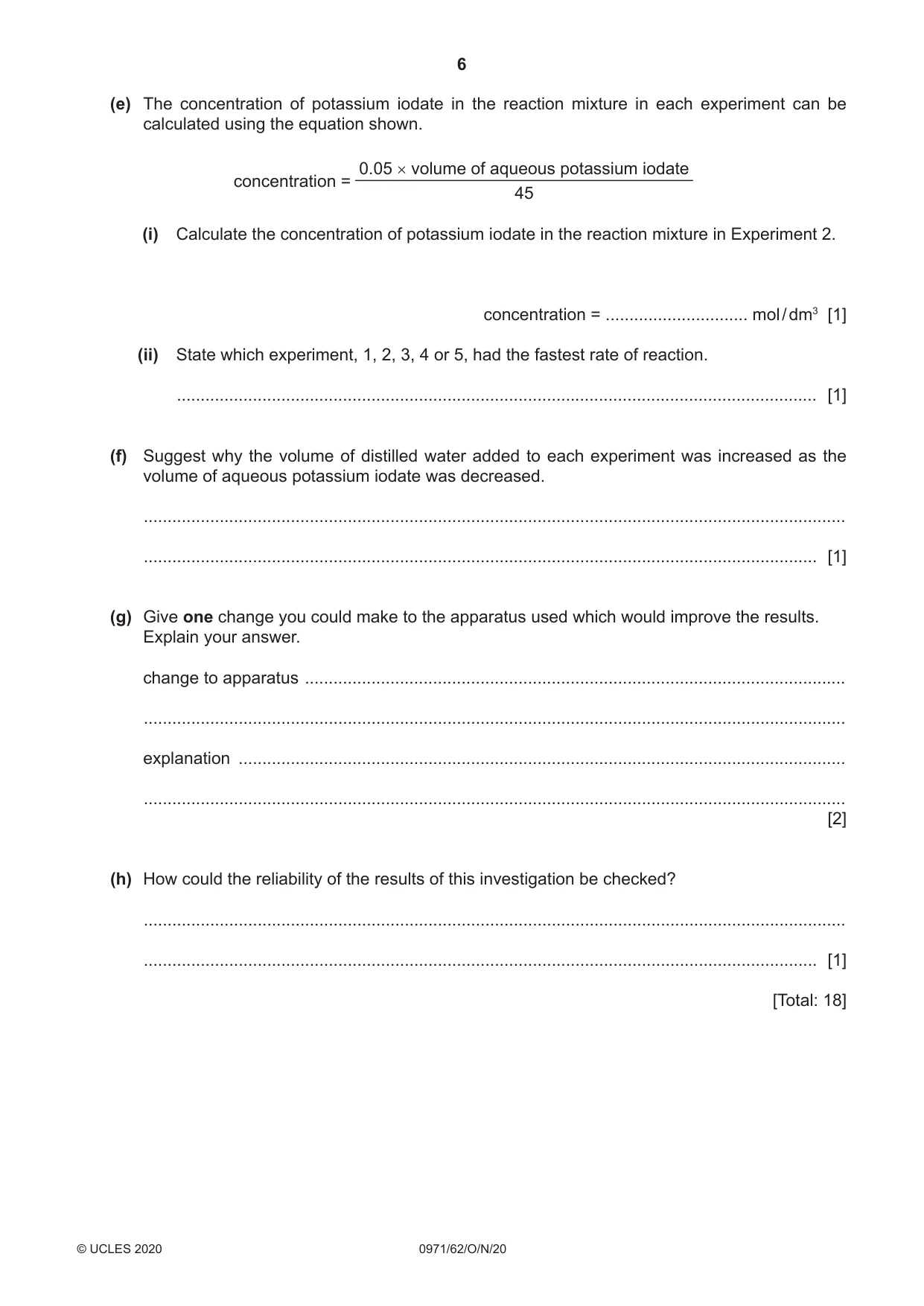 Cambridge IGCSE Chemistry (9-1) 0971 2020 Oct/Nov Paper 6 · Variant 2 question paper, page 6 of 12
