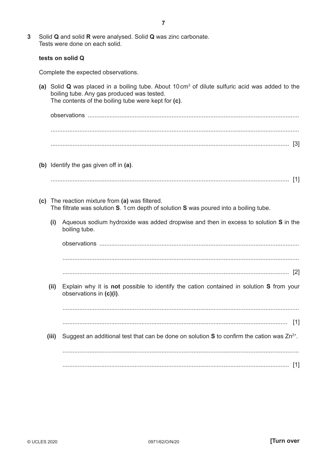 Cambridge IGCSE Chemistry (9-1) 0971 2020 Oct/Nov Paper 6 · Variant 2 question paper, page 7 of 12