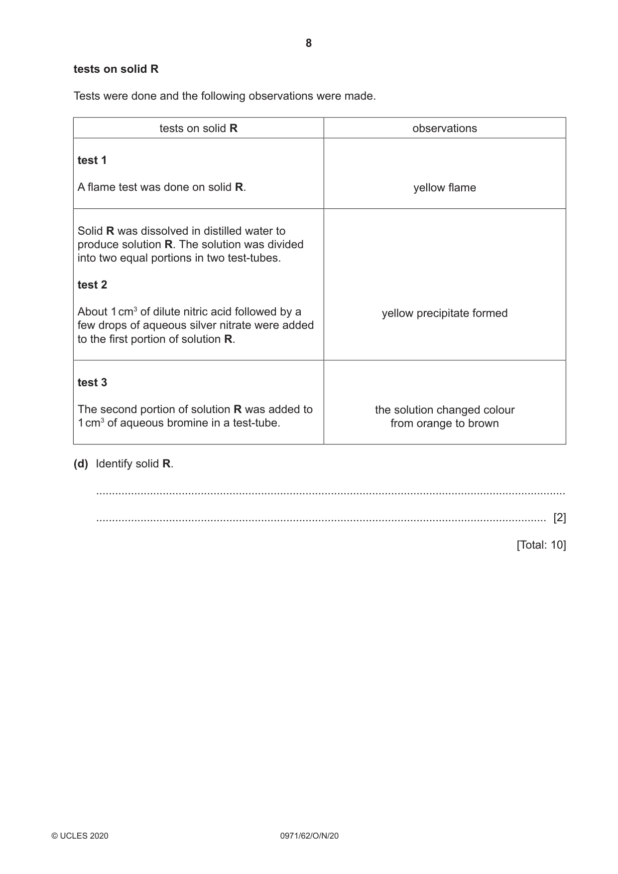 Cambridge IGCSE Chemistry (9-1) 0971 2020 Oct/Nov Paper 6 · Variant 2 question paper, page 8 of 12