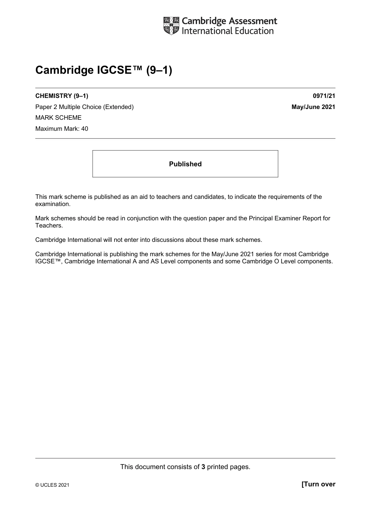 Mark scheme, page 1 of 3