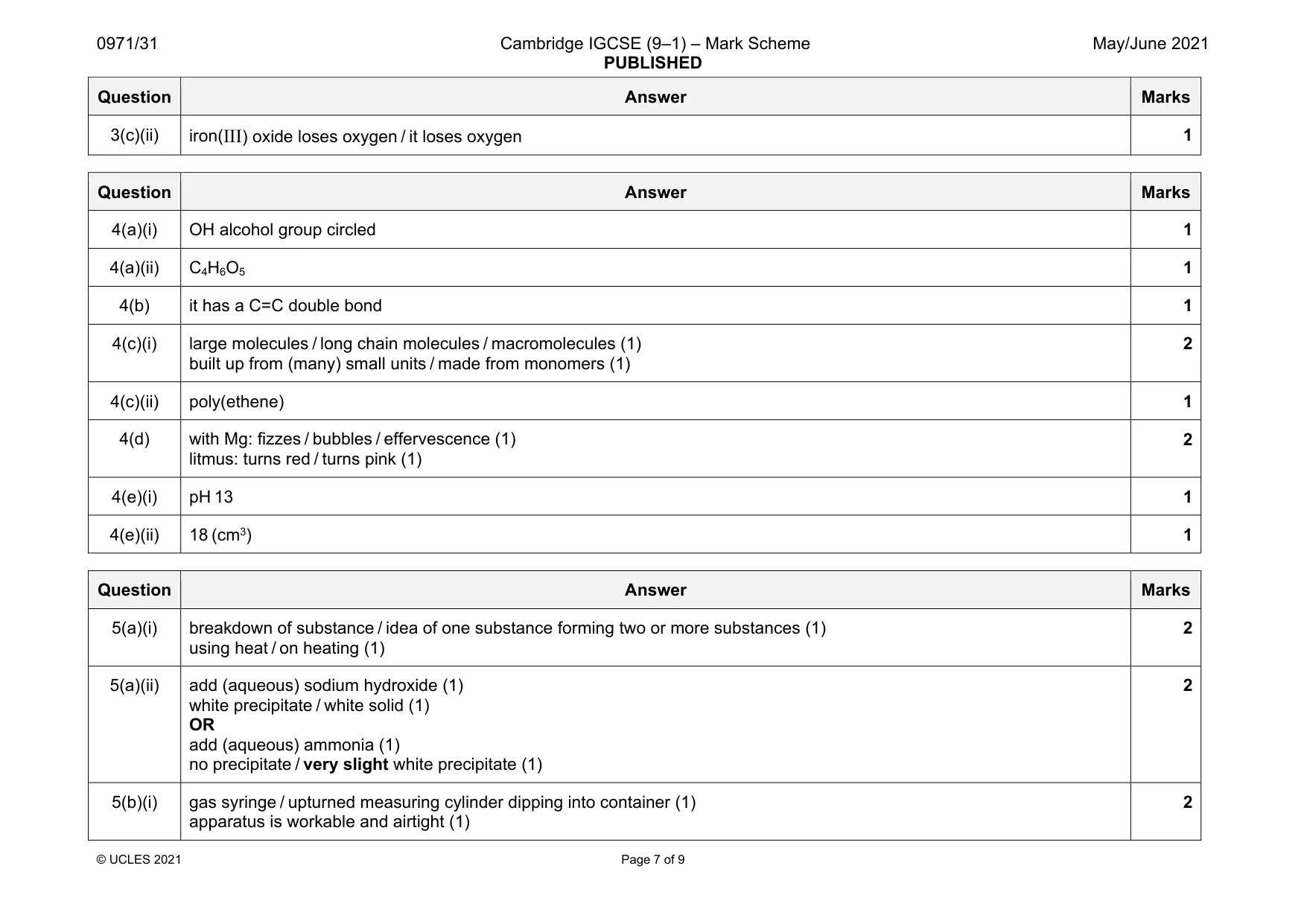 Mark scheme, page 7 of 9