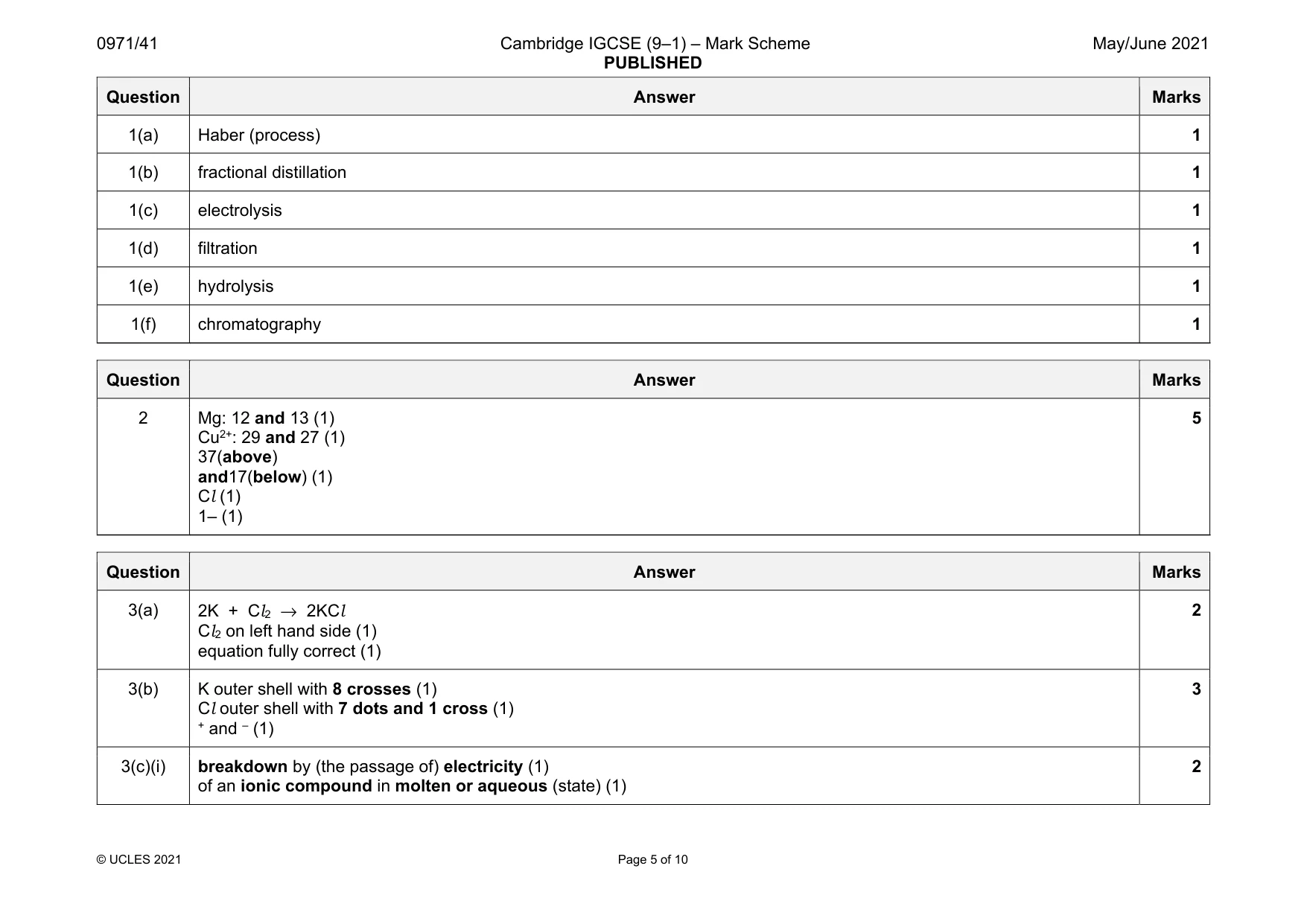 Mark scheme, page 5 of 10