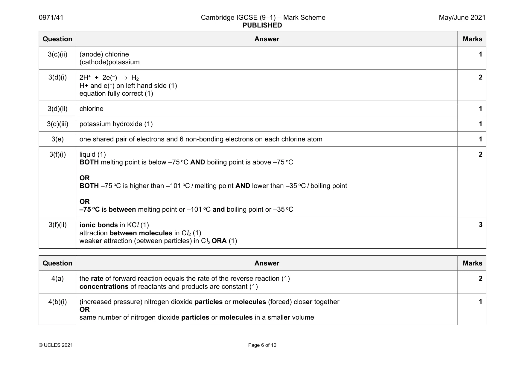 Mark scheme, page 6 of 10