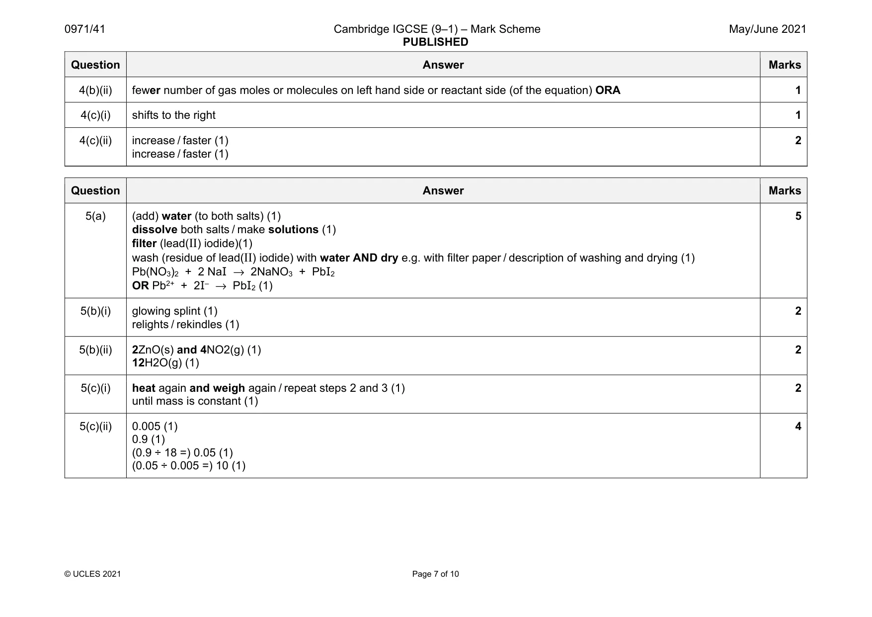 Mark scheme, page 7 of 10