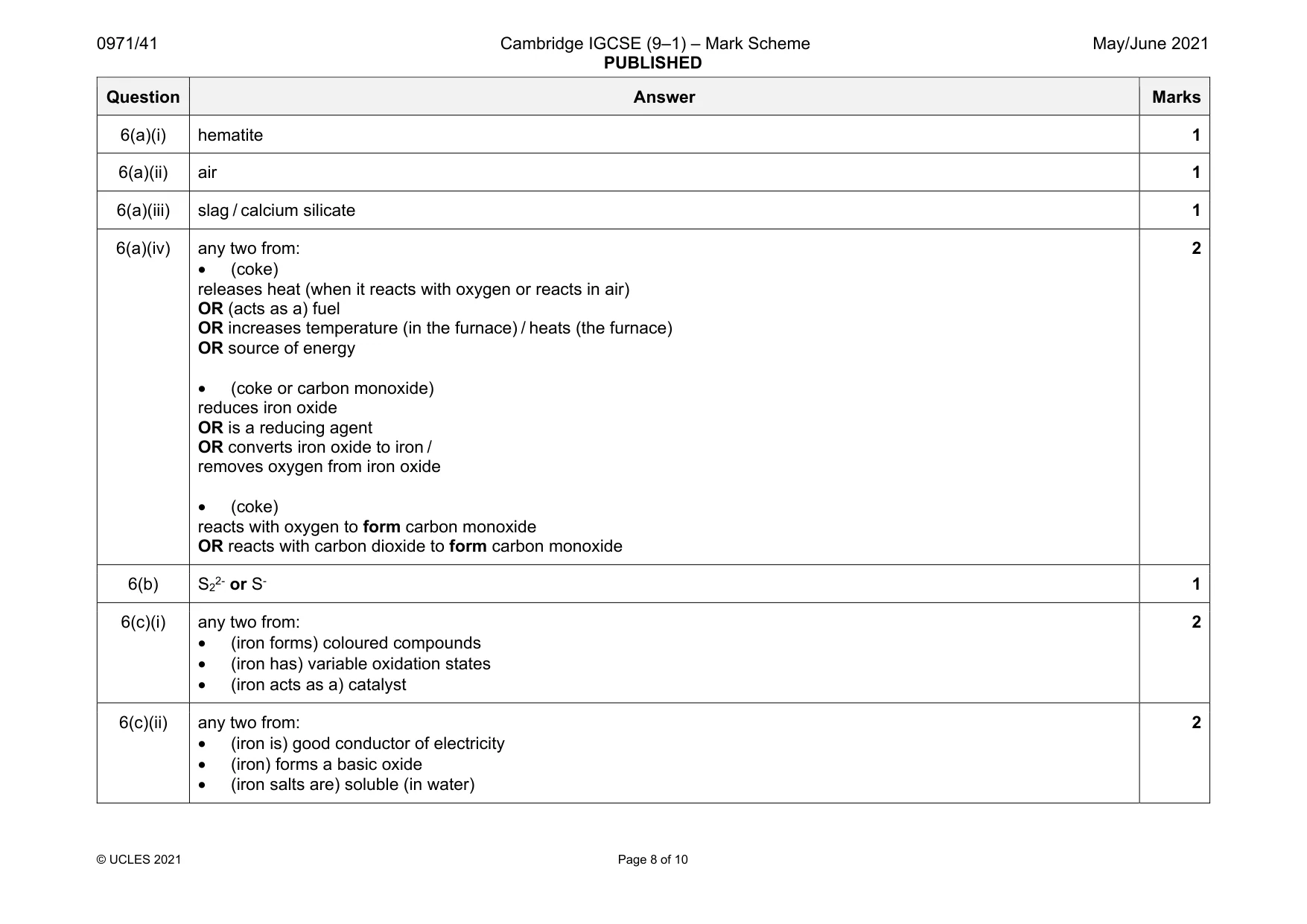 Mark scheme, page 8 of 10