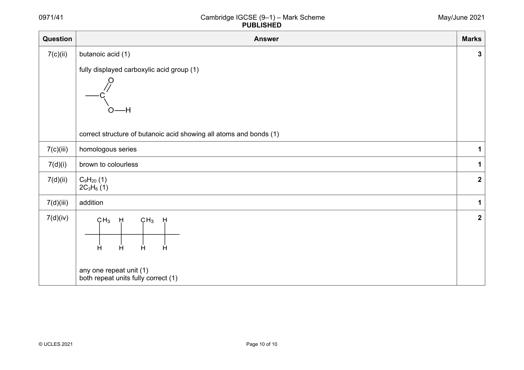 Mark scheme, page 10 of 10