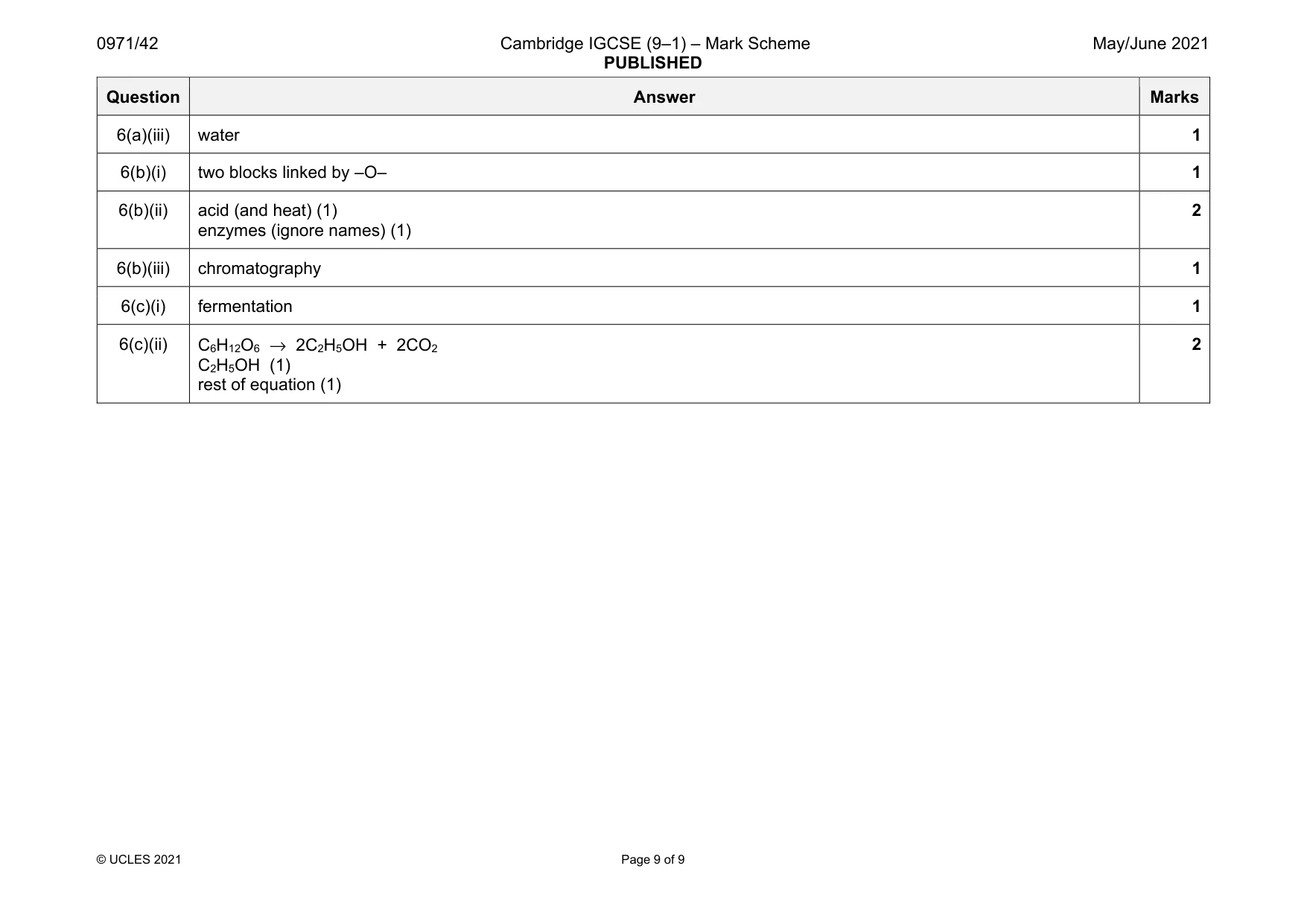 Mark scheme, page 9 of 9