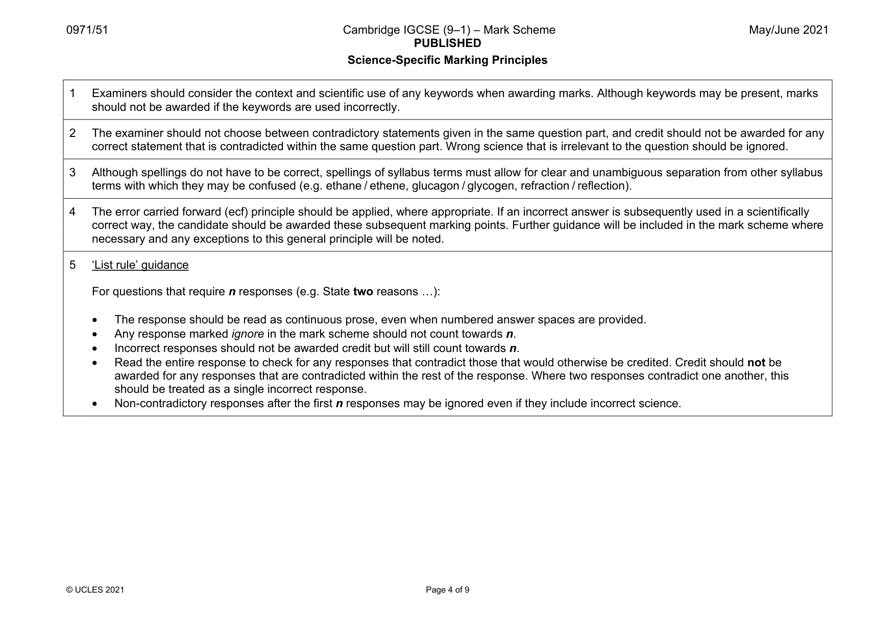 Mark scheme, page 4 of 9